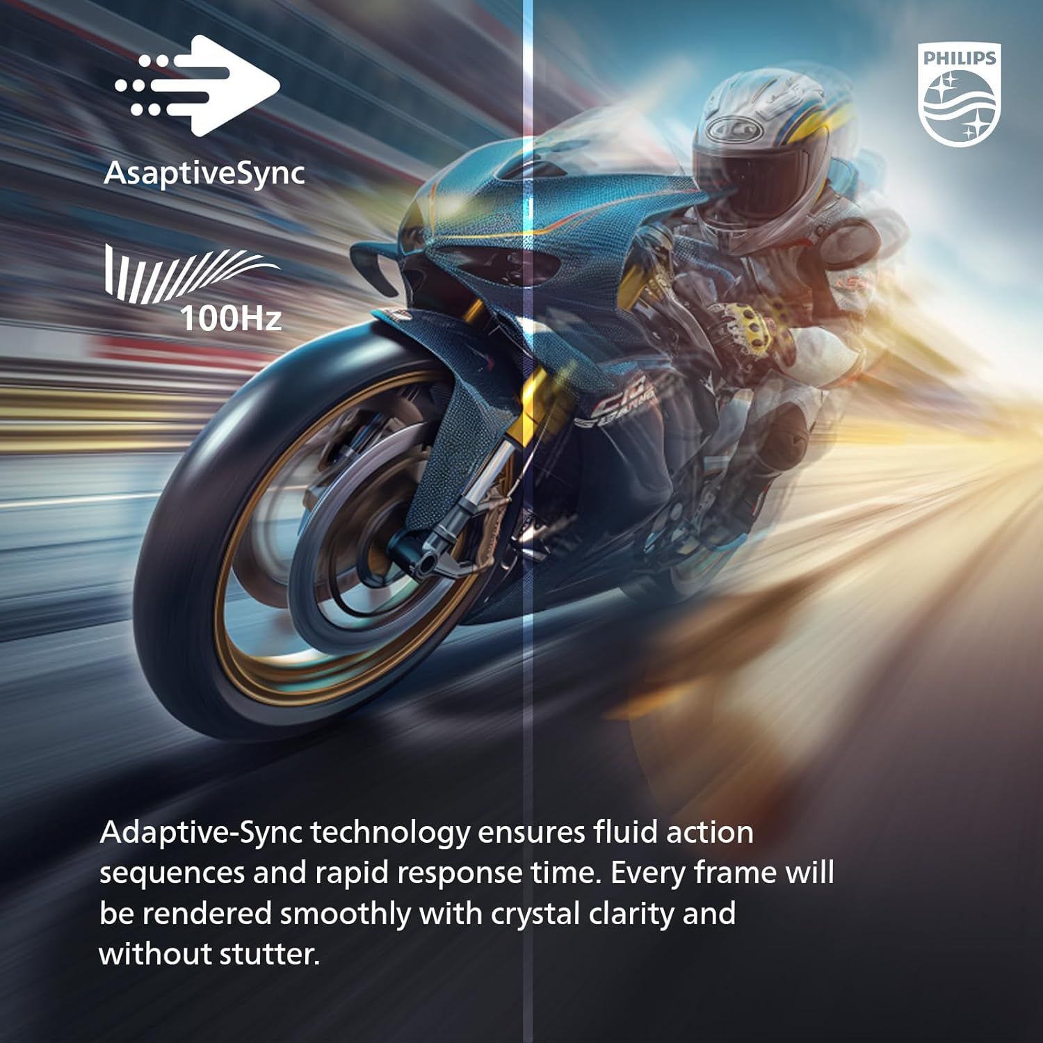 Communicates the monitor's Adaptive-Sync technology and 100Hz refresh rate to reassure gamers that the display delivers smooth, stutter-free performance with rapid response time and crystal-clear…