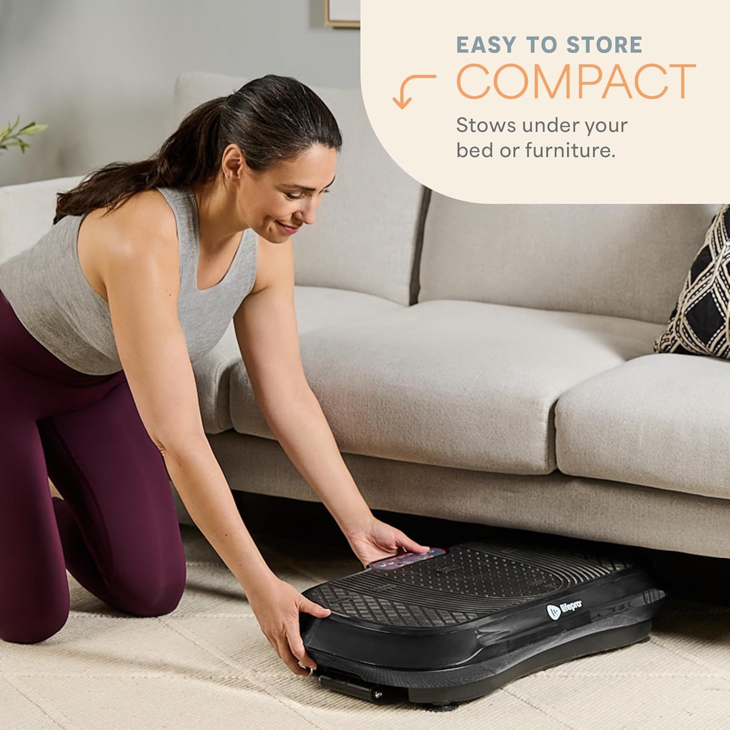Demonstrates that the product is compact and can be easily stored under furniture, addressing space-saving concerns for shoppers.
