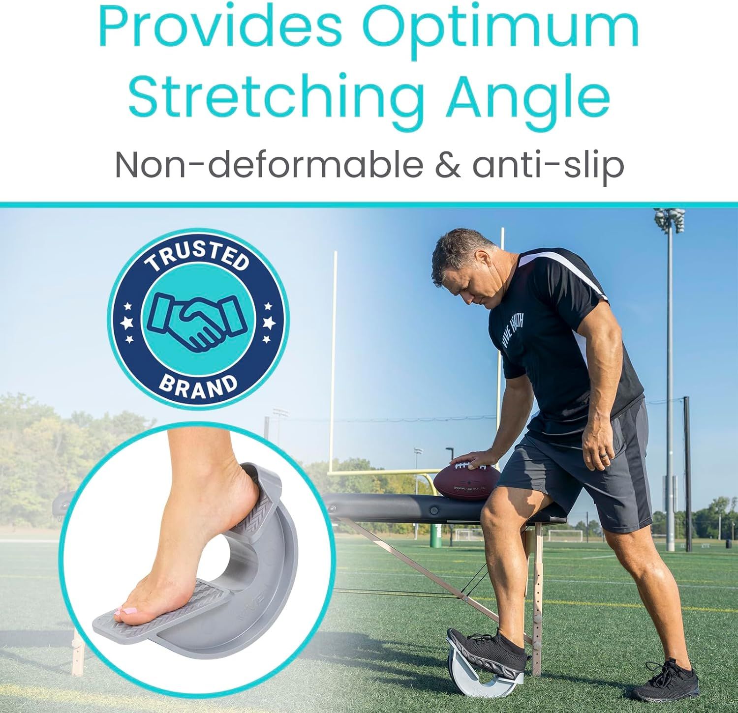 Communicates that the product provides an optimal stretching angle with non-deformable and anti-slip properties, reassuring shoppers of its effectiveness and safety during use. Reinforces brand…