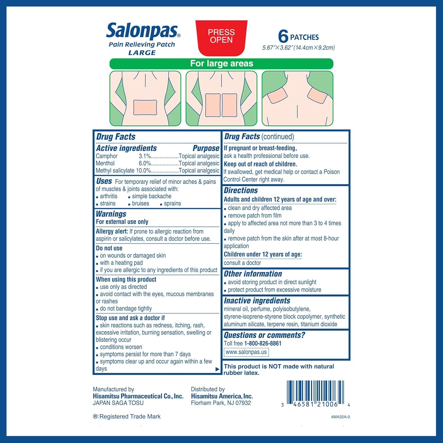 This image provides comprehensive product information including drug facts, active ingredients, usage instructions, warnings, and directions to inform shoppers about safe and proper use of the pain…