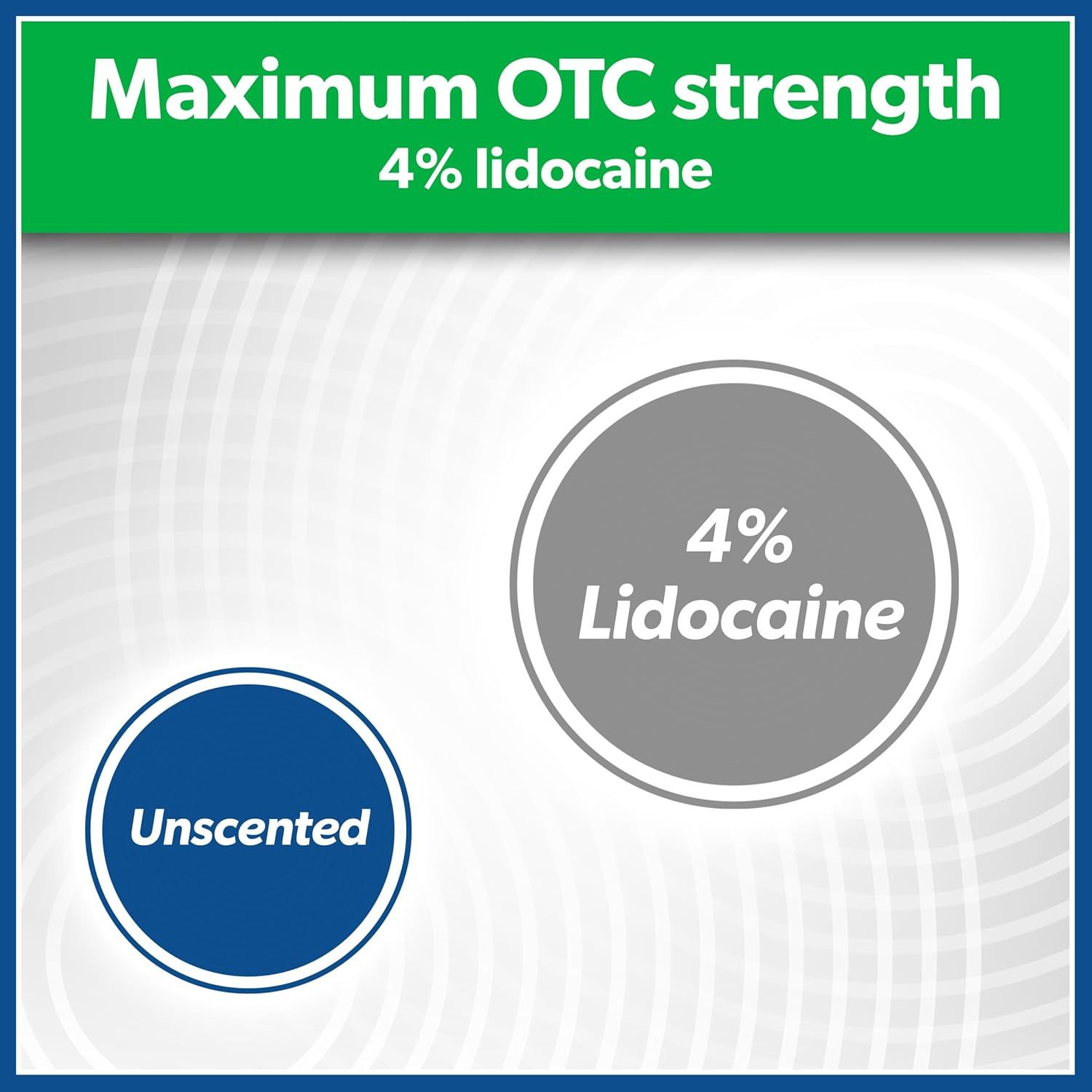 Communicates the product's maximum strength pain relief formula and unscented characteristic to reassure shoppers of its effectiveness and suitability for sensitive users.