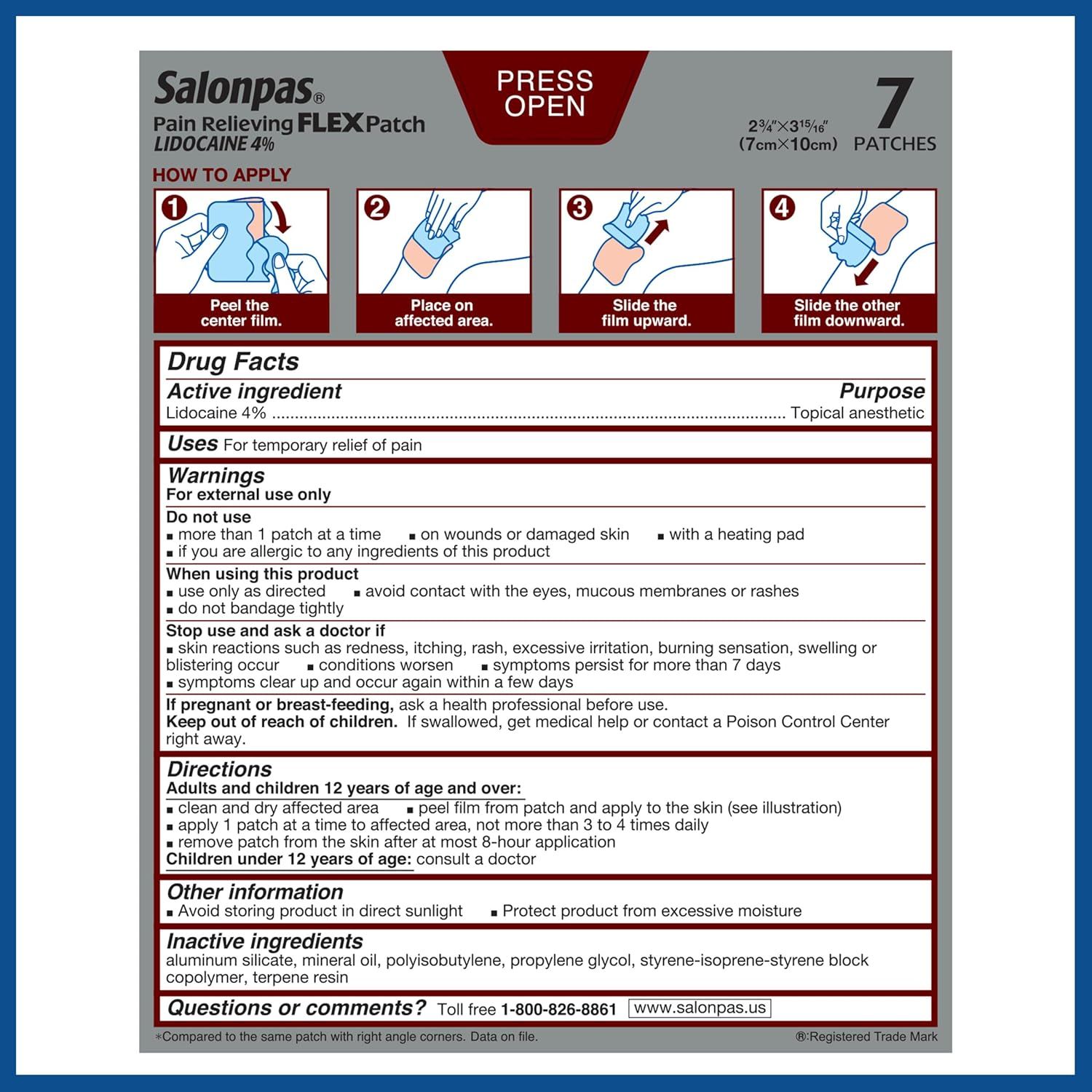 Provides step-by-step visual instructions showing customers exactly how to apply the pain relief patch correctly, ensuring proper usage and effectiveness.
