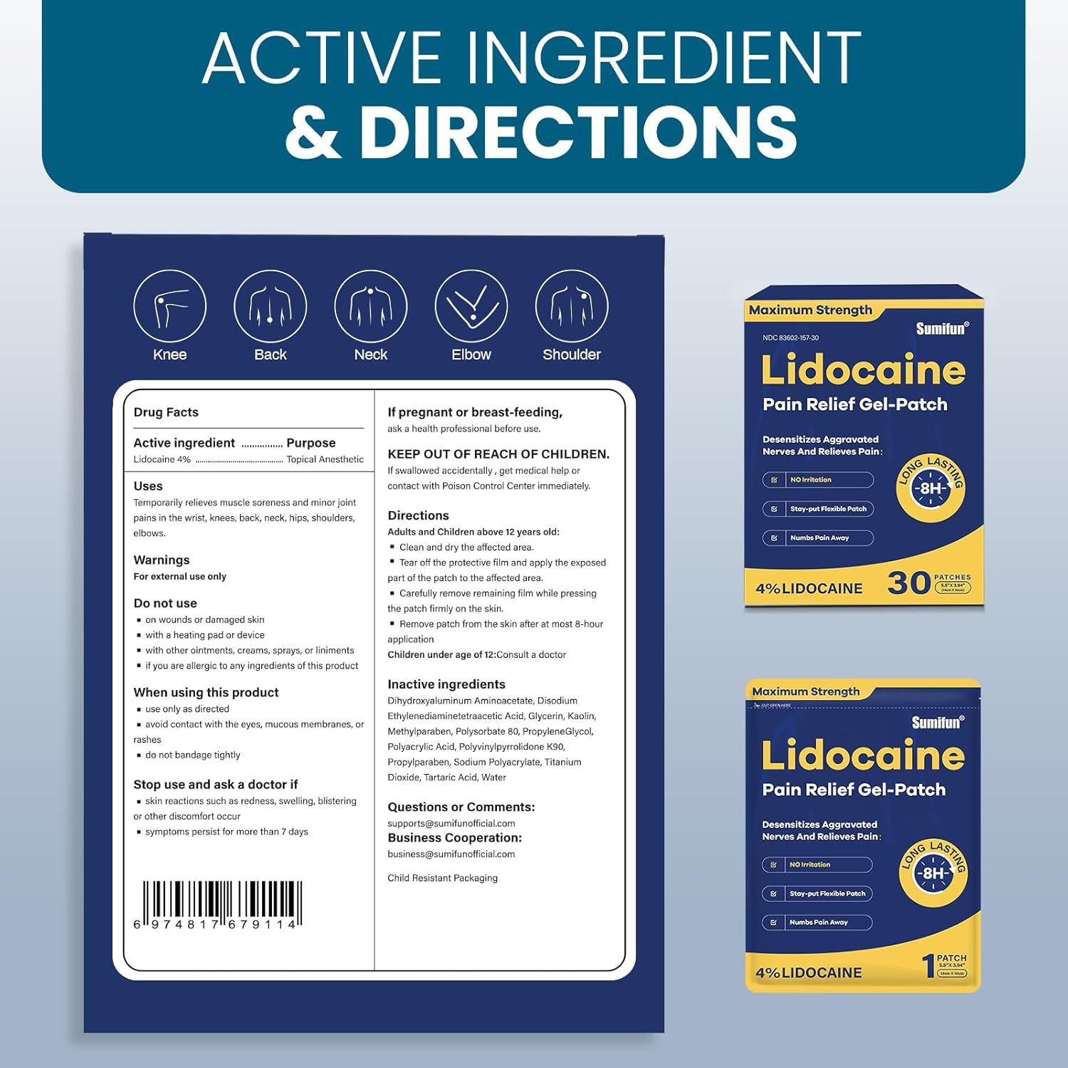 Provides detailed step-by-step directions on how to properly apply and use the pain relief gel-patch, including safety warnings and dosage information to ensure correct usage. Demonstrates the…