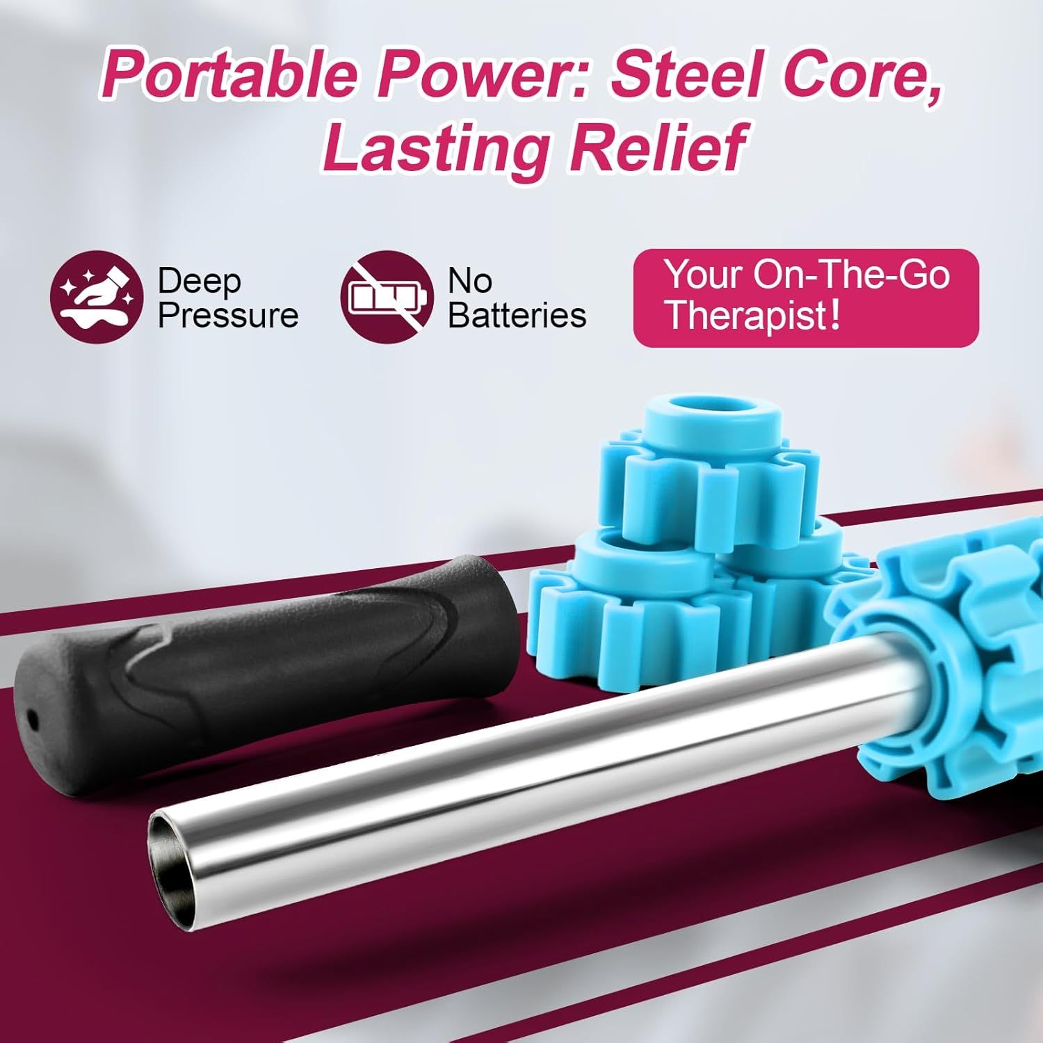 Breaks down the internal components and construction of the massage tool to demonstrate its durable steel core and mechanical design, reassuring shoppers of quality and explaining how it delivers…