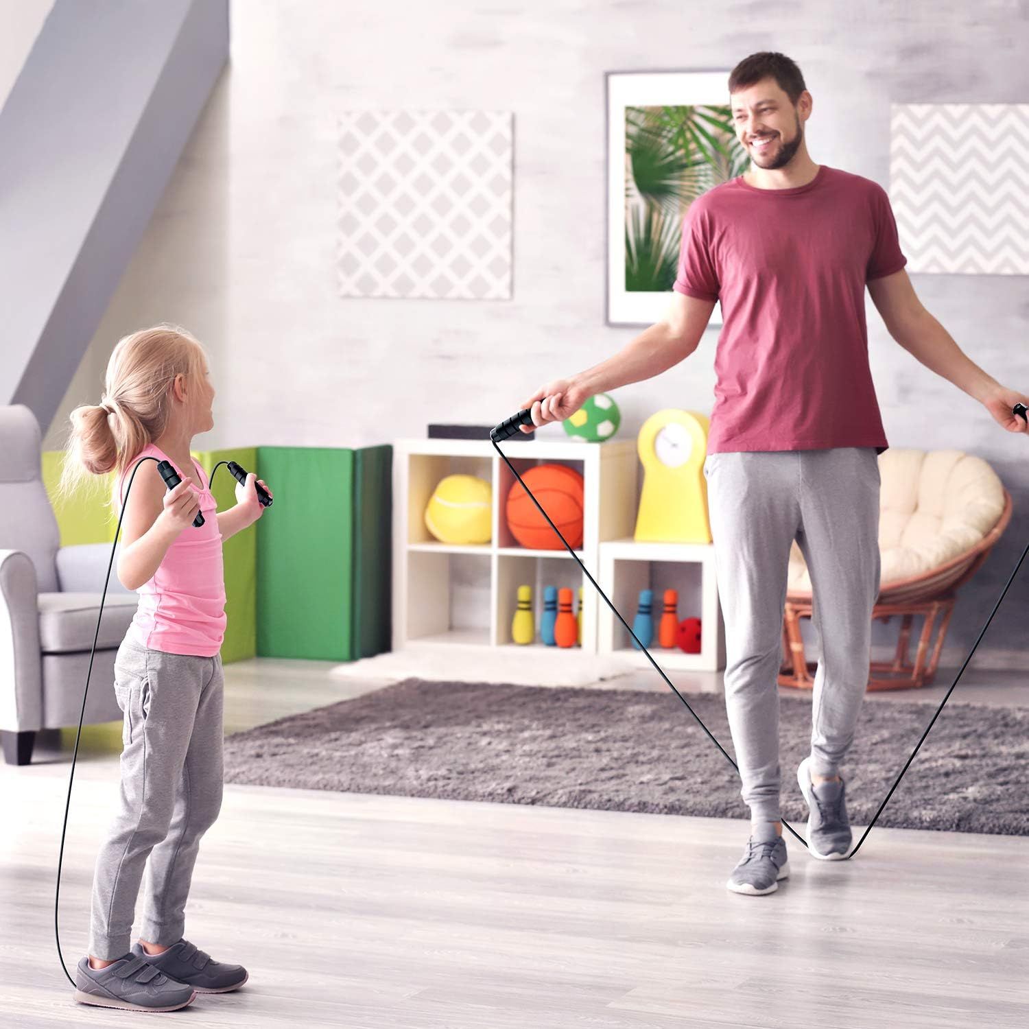 Demonstrates the product being used in a real-world home setting to show how it fits naturally into family life and indoor exercise routines.