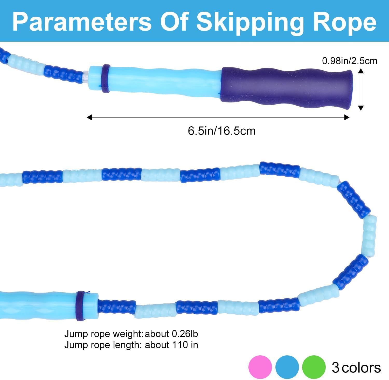 Provides detailed physical dimensions and specifications of the skipping rope to help shoppers understand the exact size and weight of the product before purchase.
