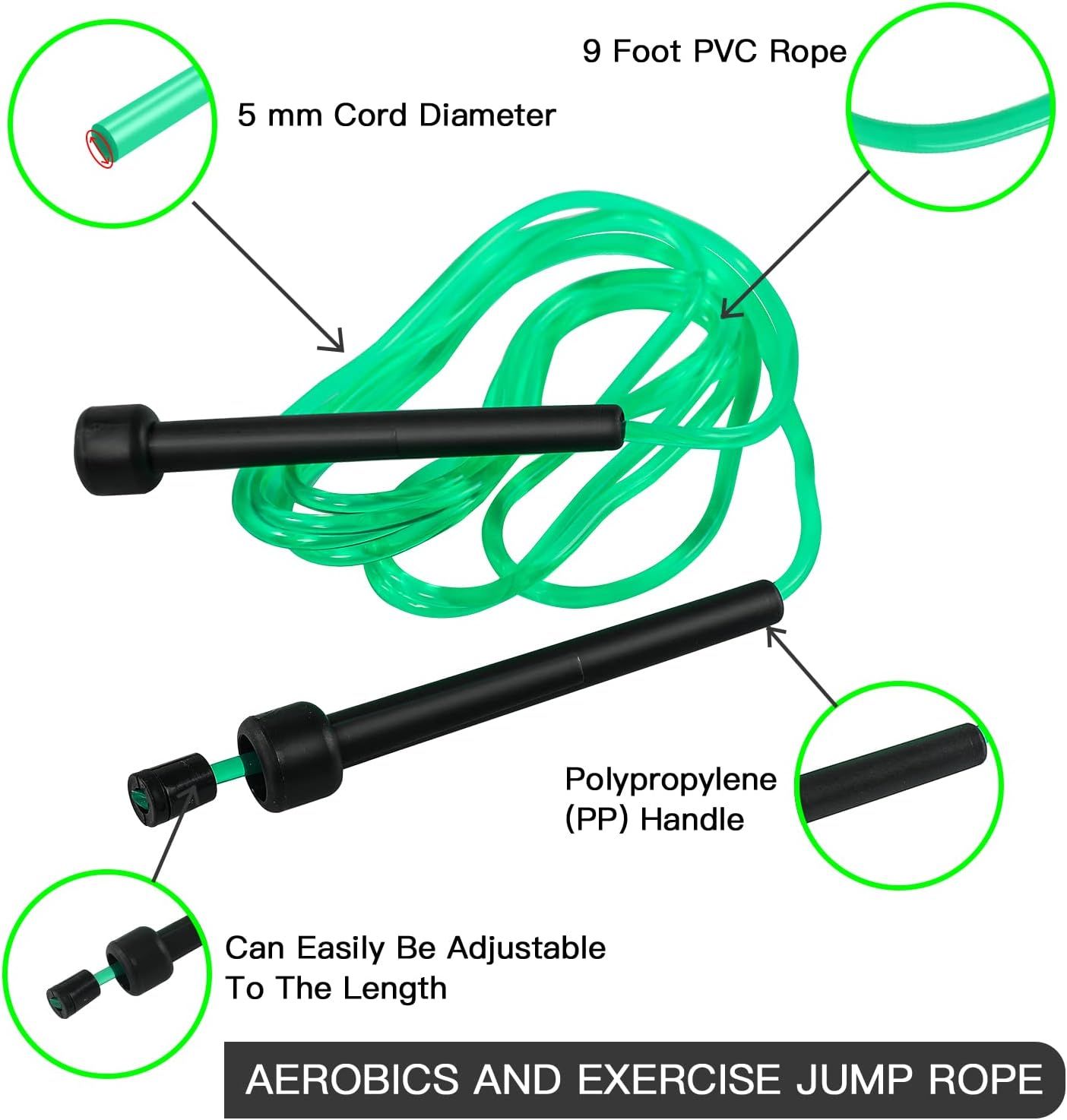 This image breaks down the physical components of the jump rope to help shoppers understand its construction, materials, and adjustability features.