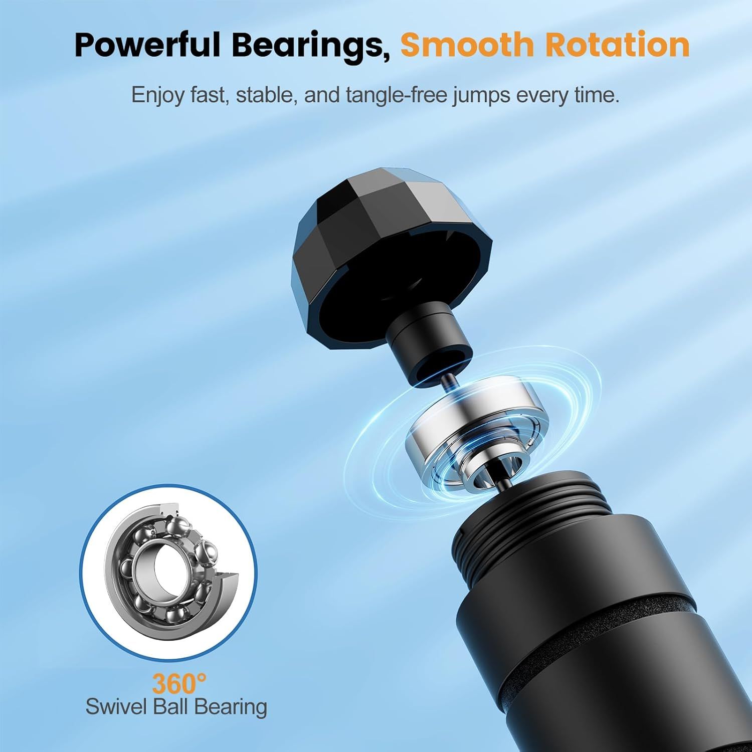 This image breaks down the internal bearing mechanism to show shoppers how the product achieves smooth, tangle-free rotation, reassuring them of quality engineering and performance. Communicates the…