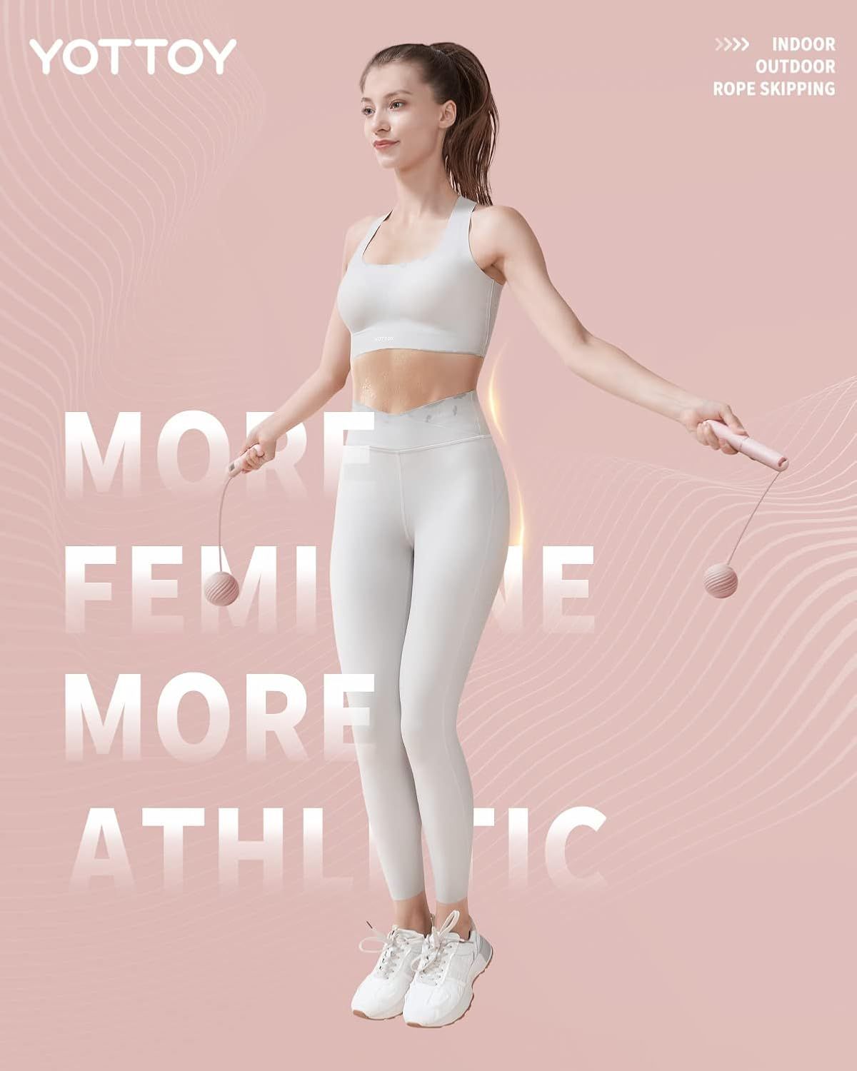 Showcases the product (jump rope) in use within a real-world fitness context, demonstrating the athletic and feminine appeal of the brand through lifestyle photography.