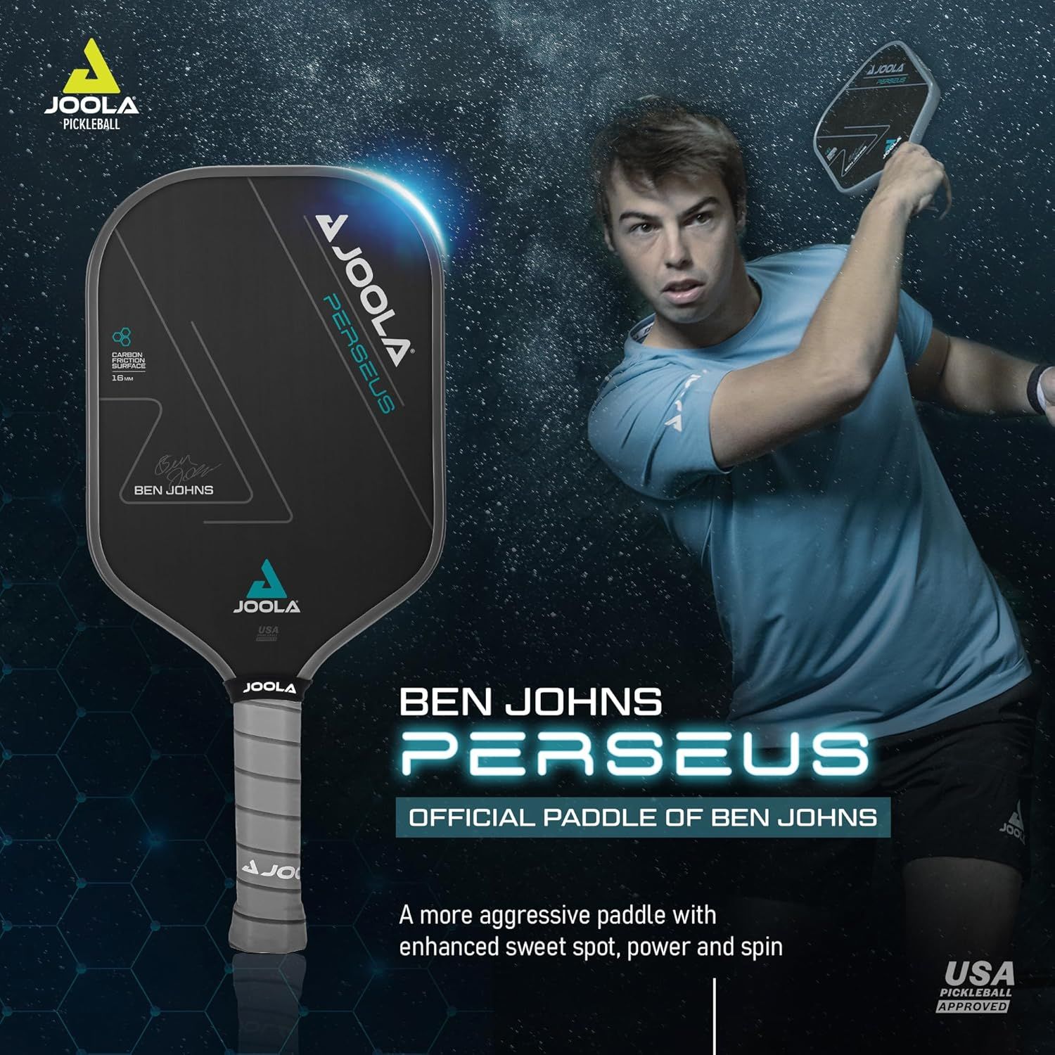 Builds credibility and trust by showing that professional pickleball player Ben Johns uses and endorses this specific paddle model. Communicates the key performance benefits of the paddle to help…