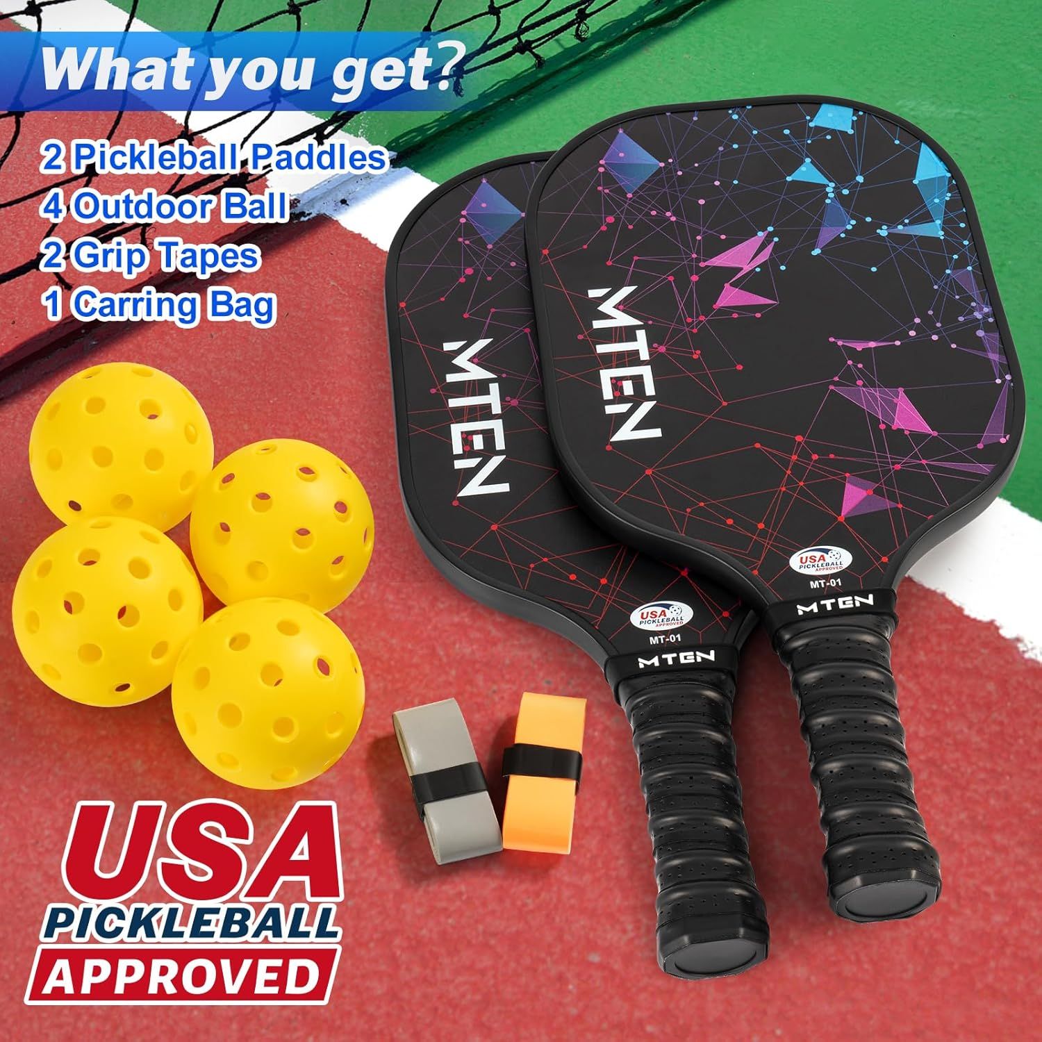 Shows everything included in the pickleball set to help shoppers understand the complete value and contents of their purchase.