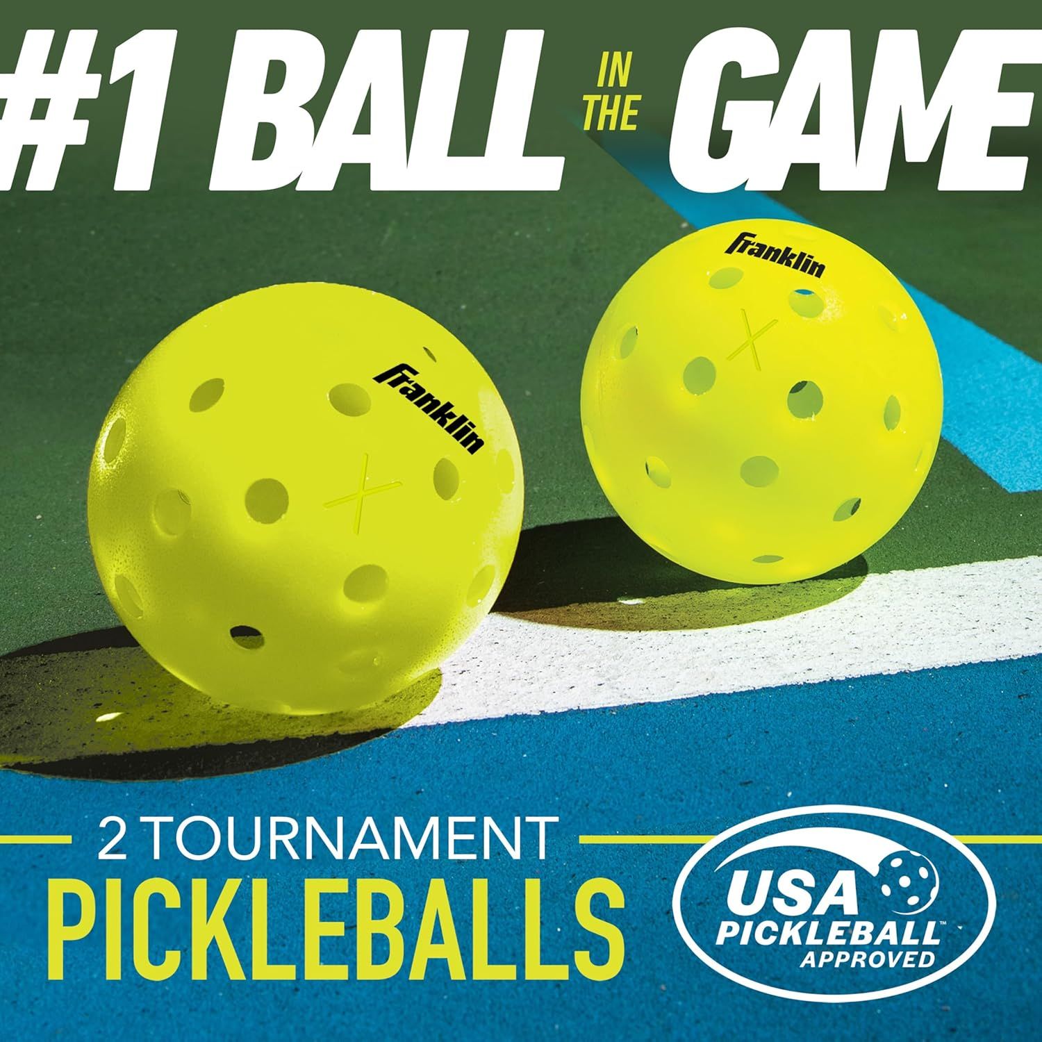 Communicates that this is the top-rated, tournament-approved pickleball in the sport, building trust and positioning the product as the premium choice for serious players.