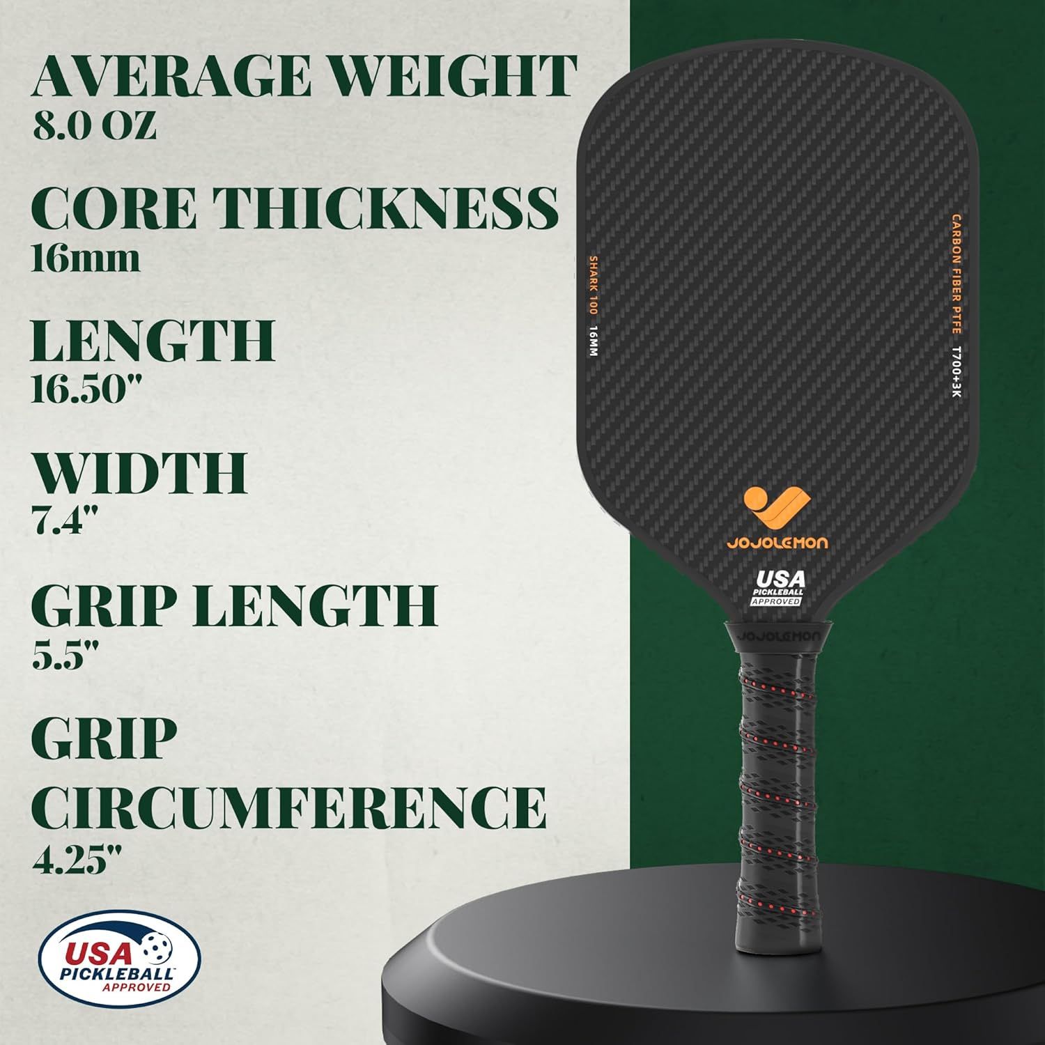 Provides detailed physical specifications of the pickleball paddle to help shoppers understand its exact dimensions and weight for informed purchasing decisions.