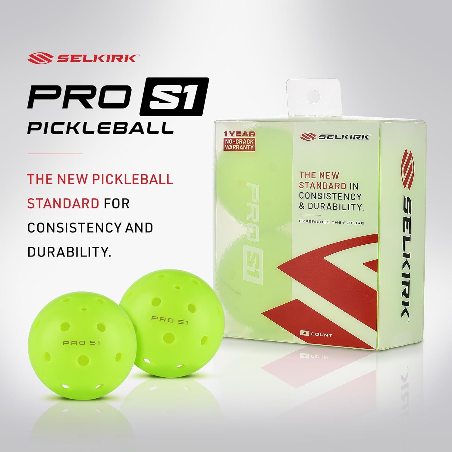 Communicates that the PRO S1 pickleball sets a new standard for consistent performance and long-lasting durability, reassuring shoppers of quality and reliability.