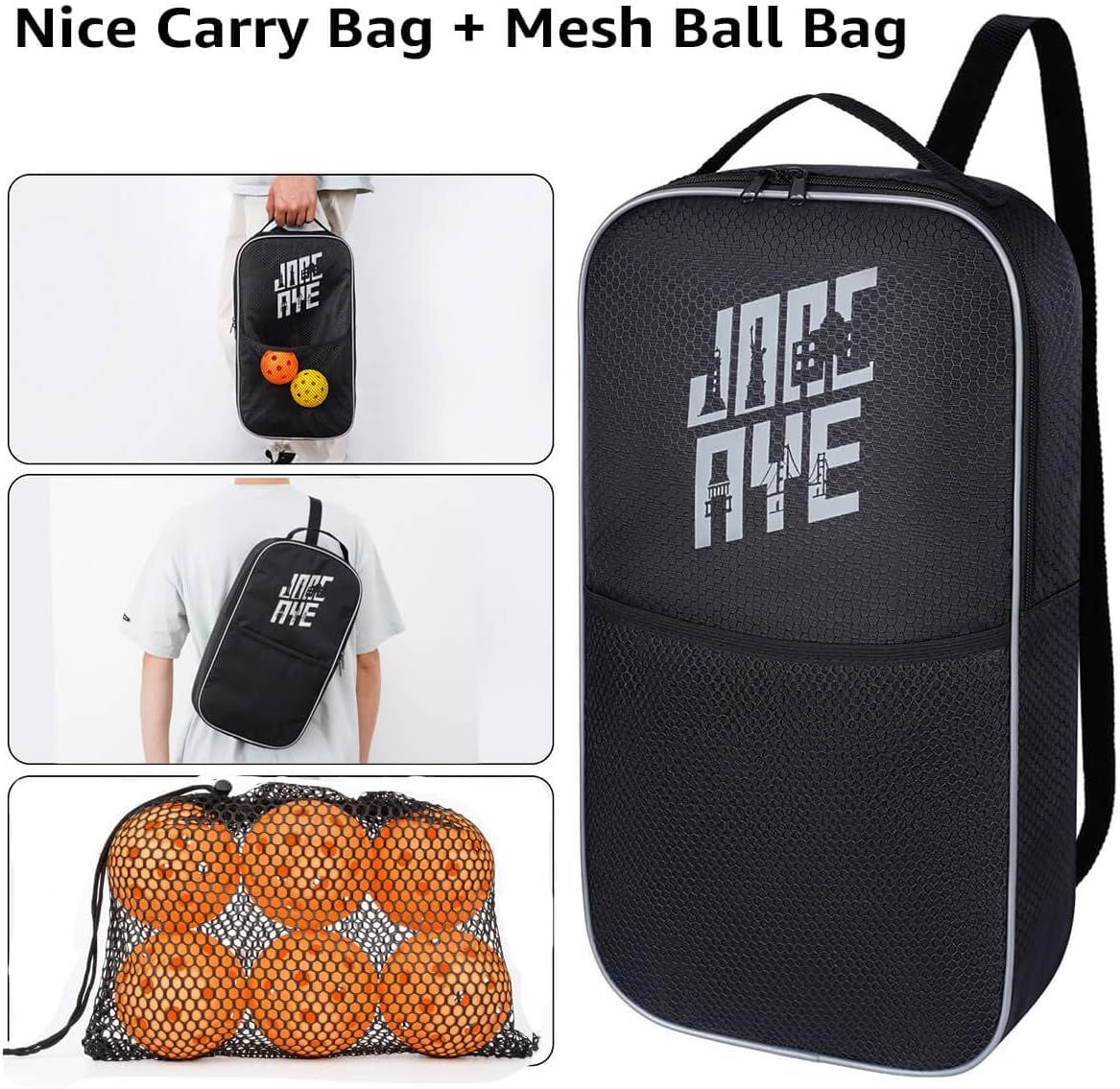 Shows the customer everything included in the purchase: a main carry bag/backpack and a bonus mesh ball bag, demonstrating the complete value of the bundle. Demonstrates the multiple ways the…