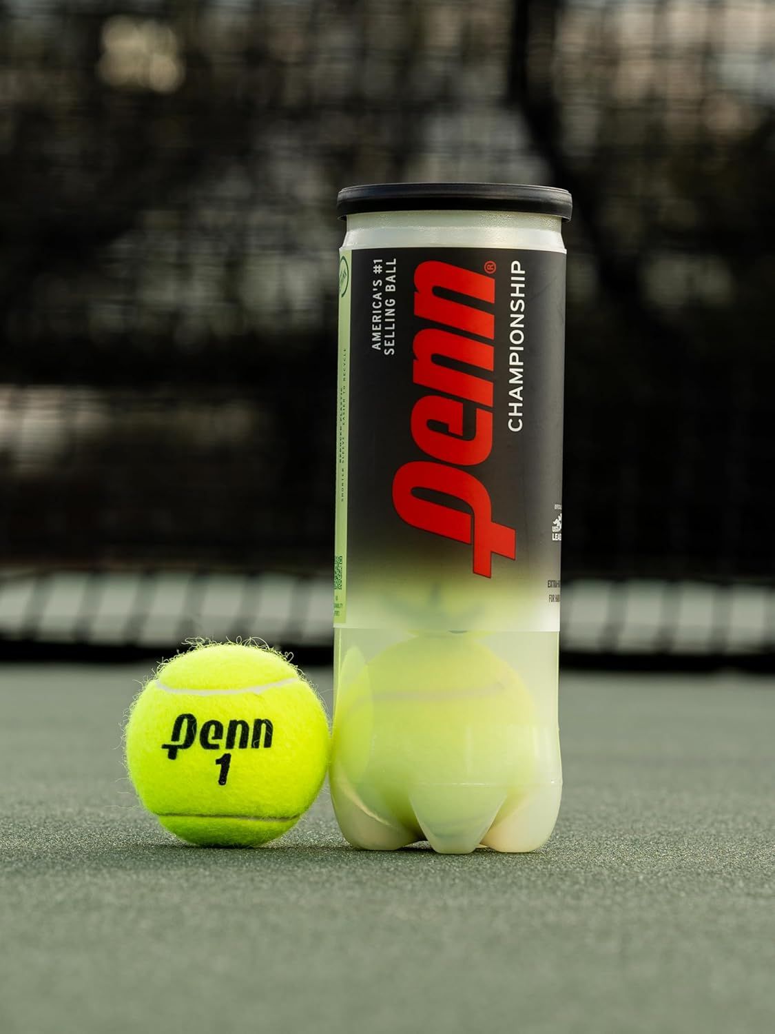 Showcases the product in its real-world usage environment on a tennis court to help shoppers visualize the product in action and reinforce its authenticity as championship-level tennis balls.
