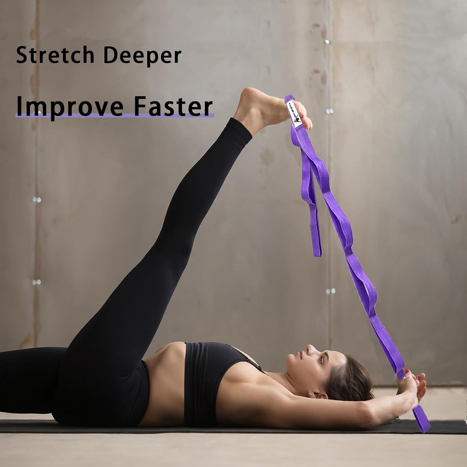 Demonstrates how the stretching strap helps users achieve deeper stretches and faster flexibility improvement, reassuring shoppers of the product's effectiveness for fitness and recovery.