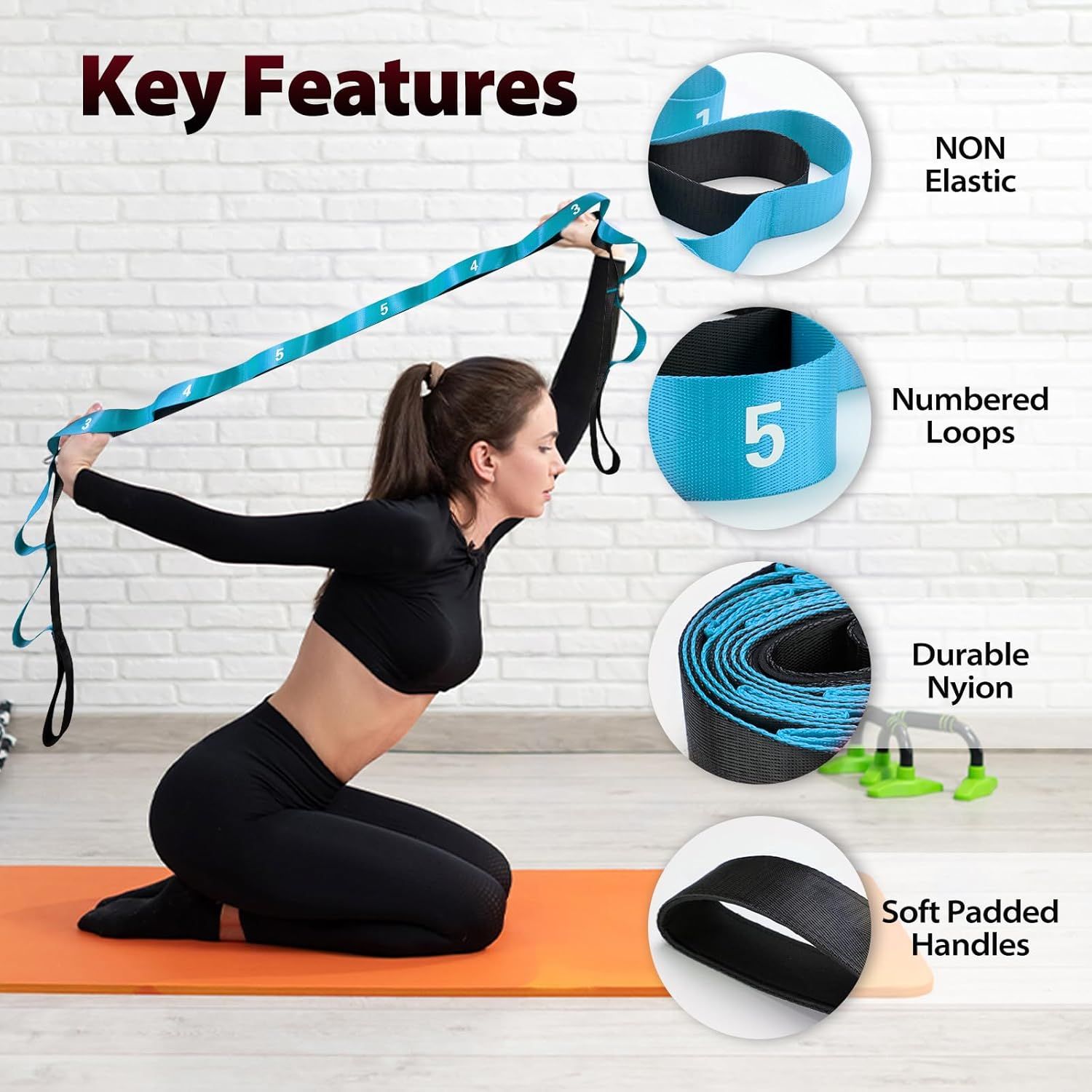 This image breaks down the physical components and construction features of the resistance strap to help shoppers understand the product's design quality and functional elements. Showcases multiple…