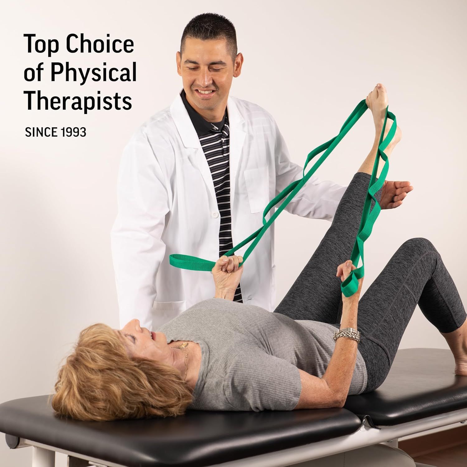 Builds credibility and trust by showing that the product is the top choice of physical therapists since 1993, reassuring shoppers of its professional-grade quality and effectiveness.