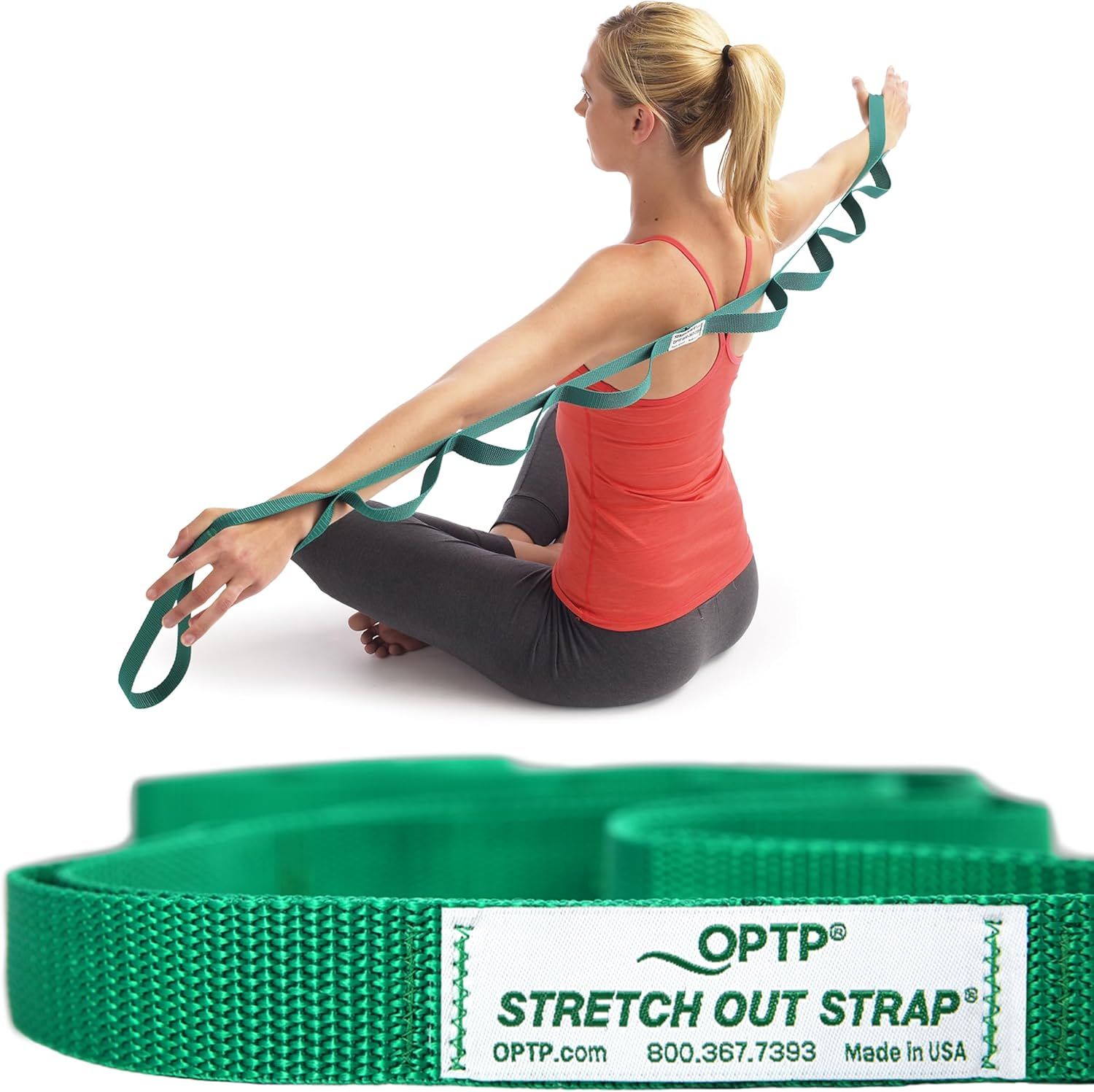 Demonstrates how to use the stretch strap for yoga or physical therapy stretching exercises, showing the proper technique to reassure shoppers about ease of use. Highlights the product's benefit for…