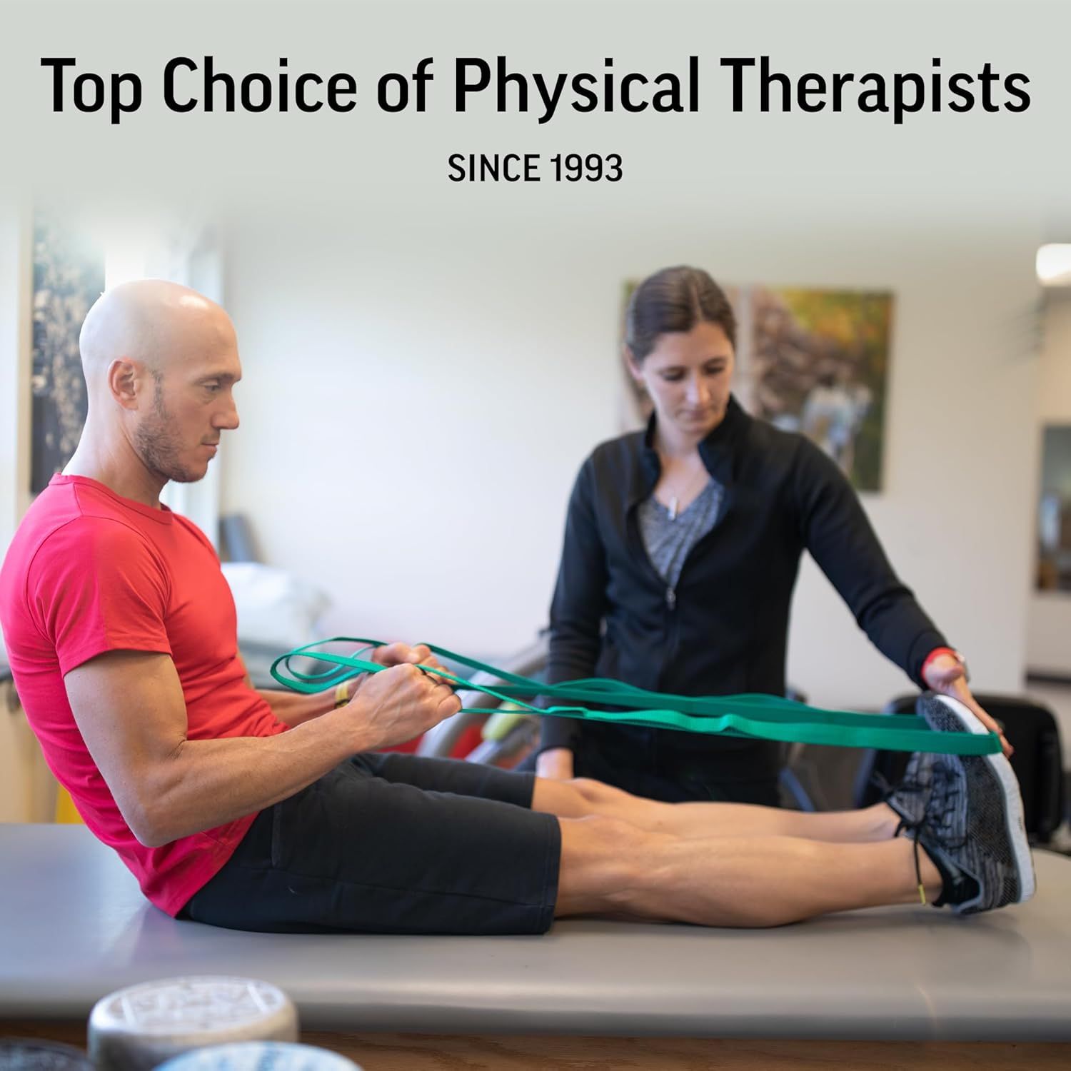 Communicates brand credibility and trust by highlighting that the product is the top choice of physical therapists since 1993, establishing authority and professional validation.