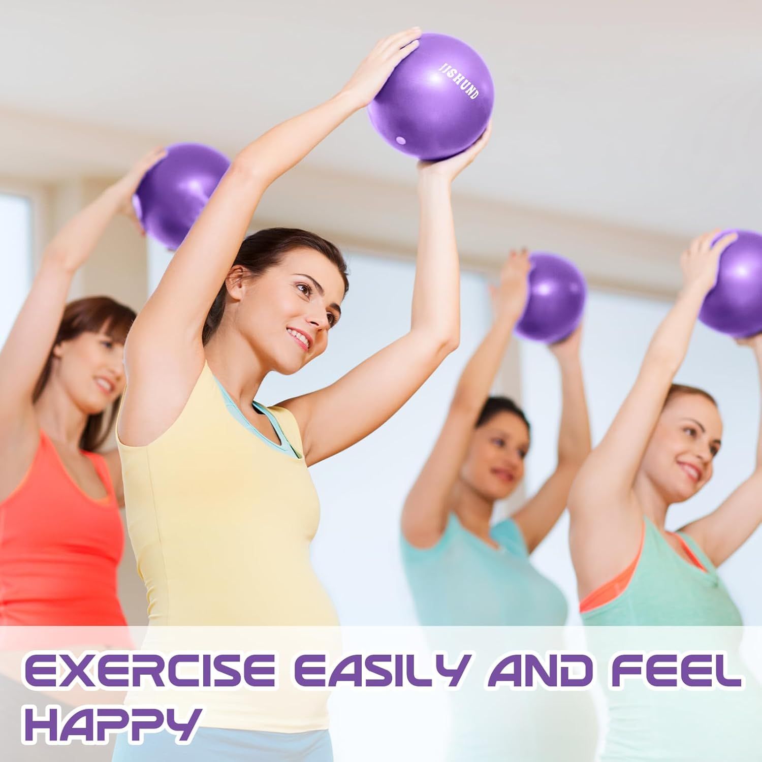Shows the product being used in a real-world fitness class setting to help shoppers visualize themselves using the product in a group exercise environment.