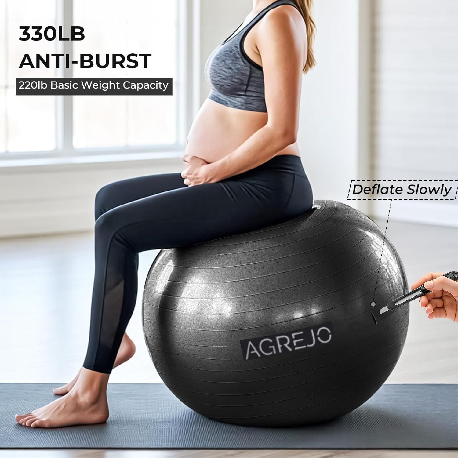 Communicates the product's high weight capacity and anti-burst safety feature to reassure shoppers that the exercise ball is durable and safe for use, even under significant weight. Highlights the…