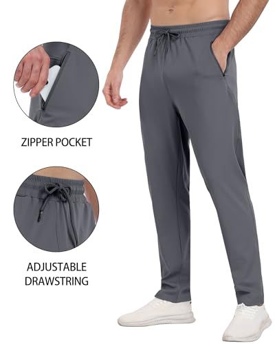 Highlights the functional design features of the pants—secure zipper pocket and adjustable drawstring—to reassure shoppers about convenience and fit customization.