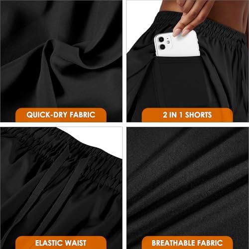 Showcases four distinct product benefits in a segmented grid layout to communicate the shorts' versatility, comfort, and functional design features.