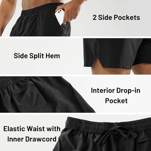 Showcases multiple distinct design features of the shorts in a segmented layout to communicate versatility and functional benefits.