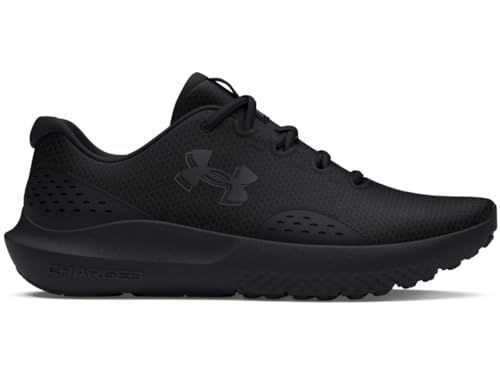 Provides a clean, catalog-style view of the black athletic shoe on a white background with no text or design elements, allowing shoppers to see the product clearly.