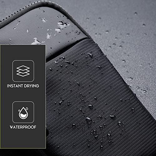 Communicates two distinct material benefits—instant drying and waterproof protection—to reassure shoppers the product can handle wet conditions effectively.