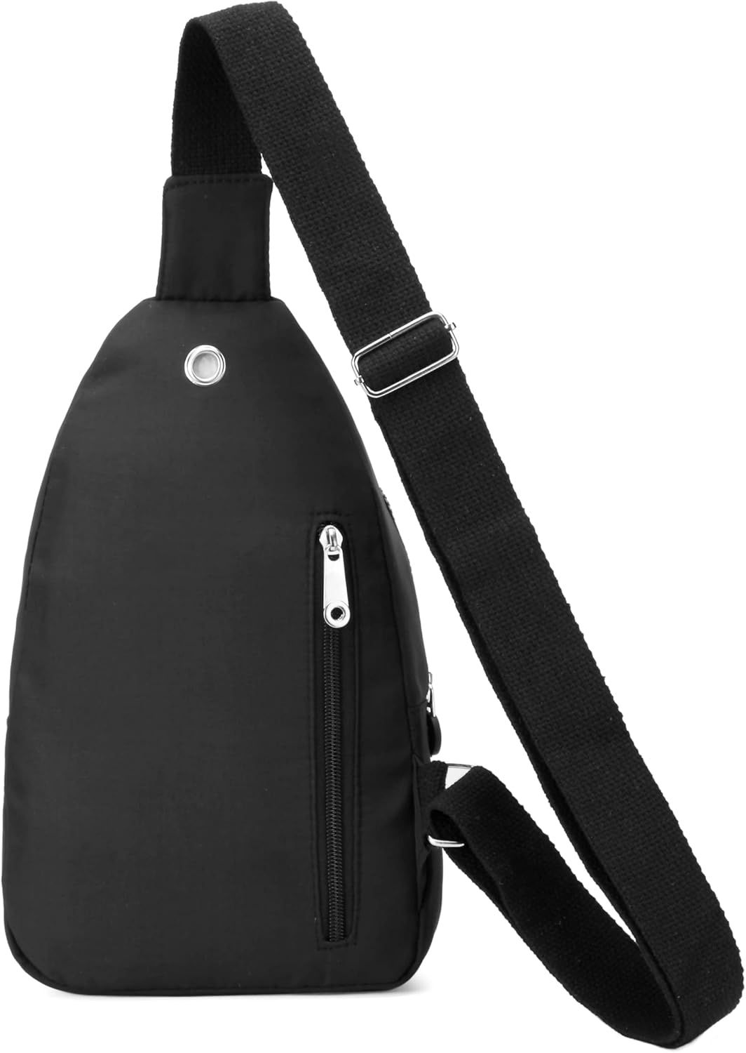 Displays the product in a clean, catalog-style format on a white background to show the sling bag's design, strap, and zipper details without distractions.