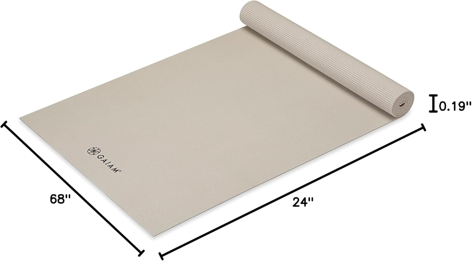 Communicates the exact physical dimensions of the yoga mat (68 inches x 24 inches x 0.19 inches) to help shoppers understand the size and ensure it meets their needs.