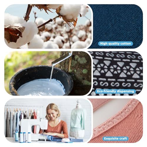 Showcases three distinct product benefits in a segmented layout: premium cotton material, environmentally responsible dispensing, and quality craftsmanship to communicate overall product quality and…