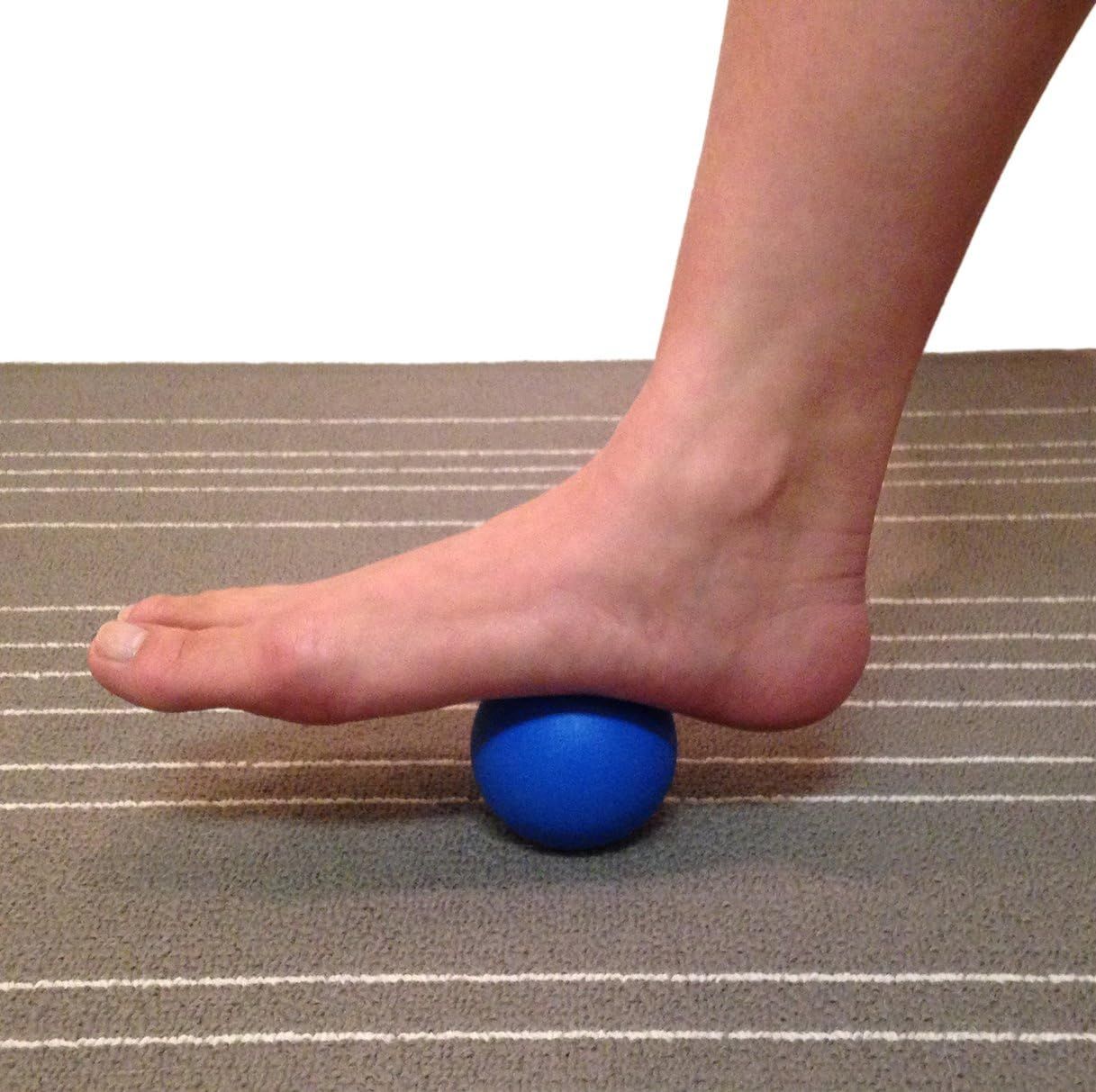 Demonstrates how to use the massage ball by placing it under the foot, showing shoppers the correct application method for foot relief. Communicates the primary benefit of foot massage and pressure…