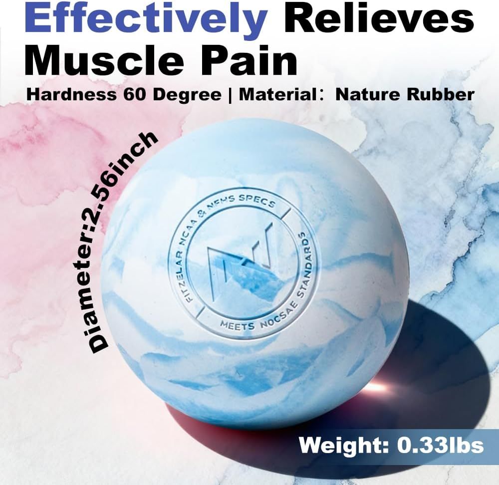 Communicates multiple product specifications and benefits in a segmented layout, highlighting pain relief effectiveness, material quality (natural rubber), physical dimensions (diameter), and…