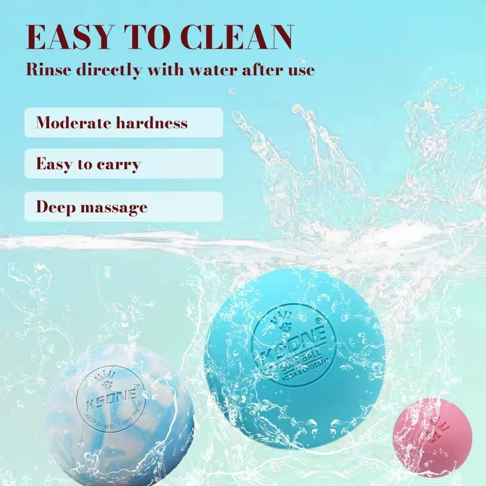 Communicates multiple distinct benefits of the massage product in a segmented layout, highlighting ease of cleaning, hardness level, portability, and massage effectiveness to help shoppers…