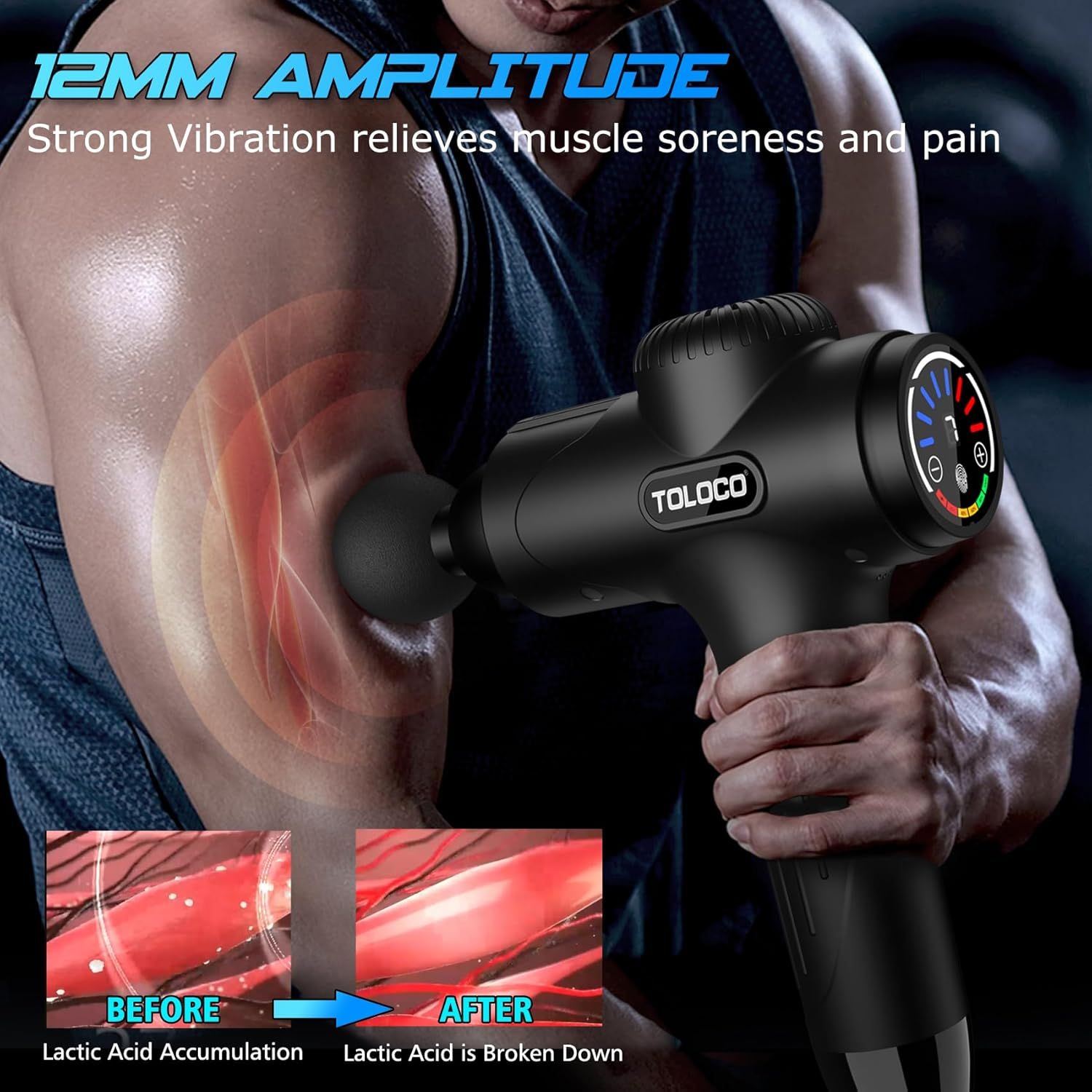 Demonstrates the product's effectiveness in breaking down lactic acid accumulation to relieve muscle soreness and pain, using a visual before-and-after comparison to prove results. Highlights the…
