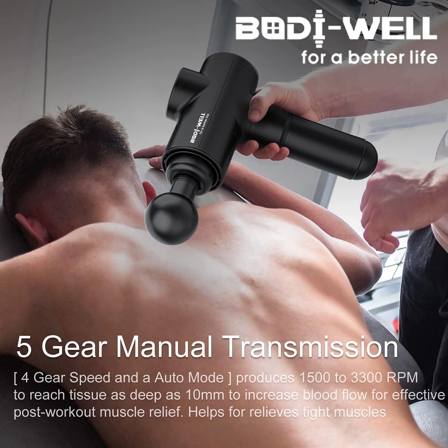 Highlights the quantifiable performance specifications of the massage gun to communicate its power, versatility, and deep tissue effectiveness for muscle recovery. Communicates the core benefit of…