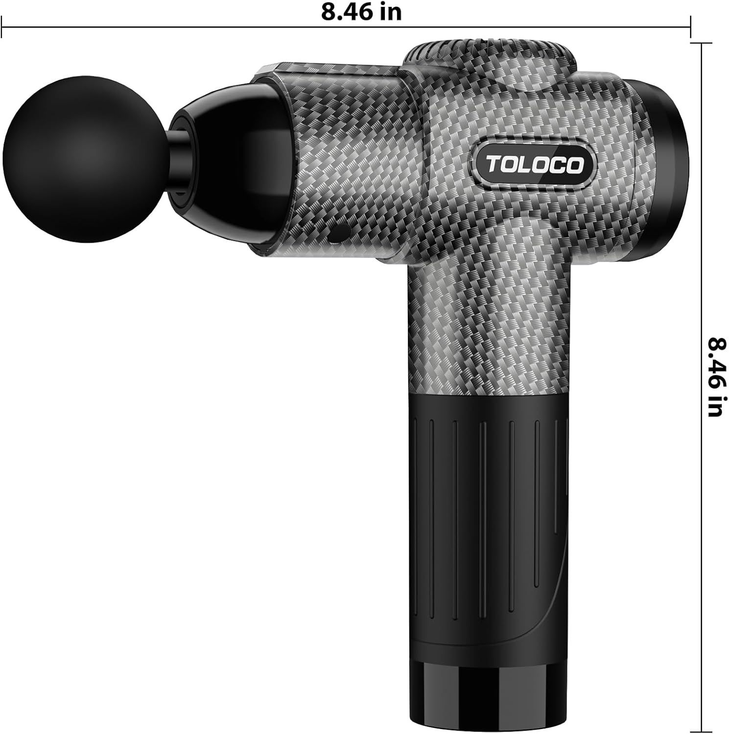 Communicates the exact physical dimensions of the massage gun to help shoppers understand its size and portability.