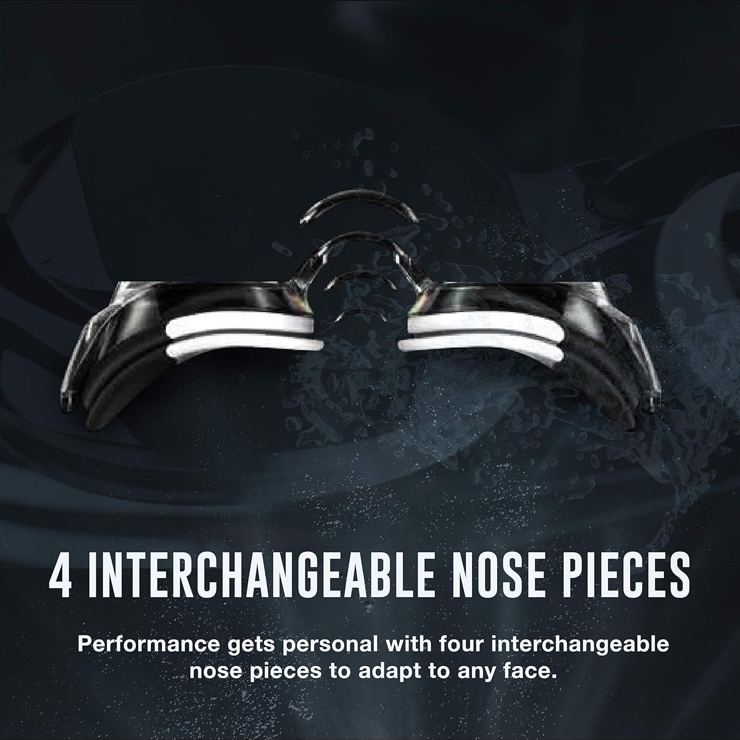 Communicates that the product includes four different nose piece options, emphasizing customization and adaptability for different face shapes. Highlights the personalized fit benefit enabled by the…