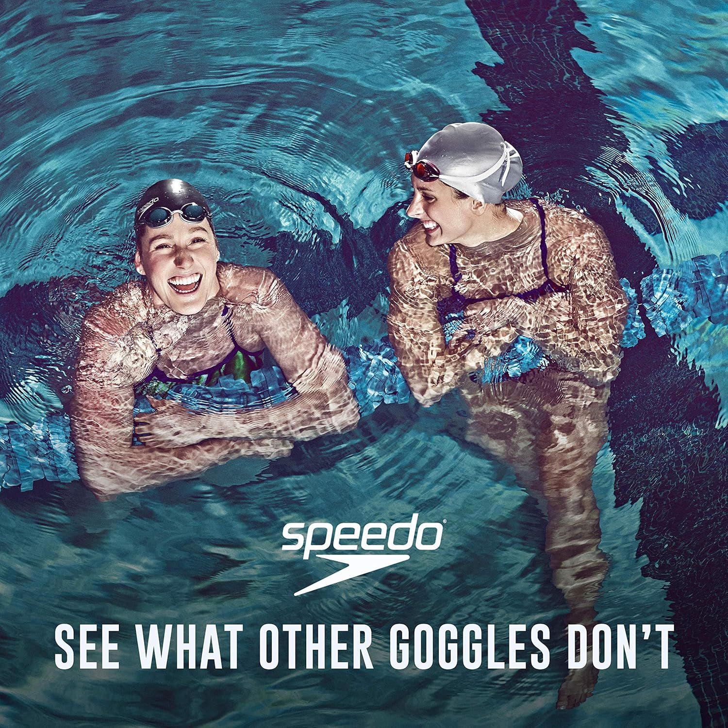 Communicates that Speedo goggles provide superior underwater vision and clarity compared to competitors, positioning the product as the best choice for swimmers.