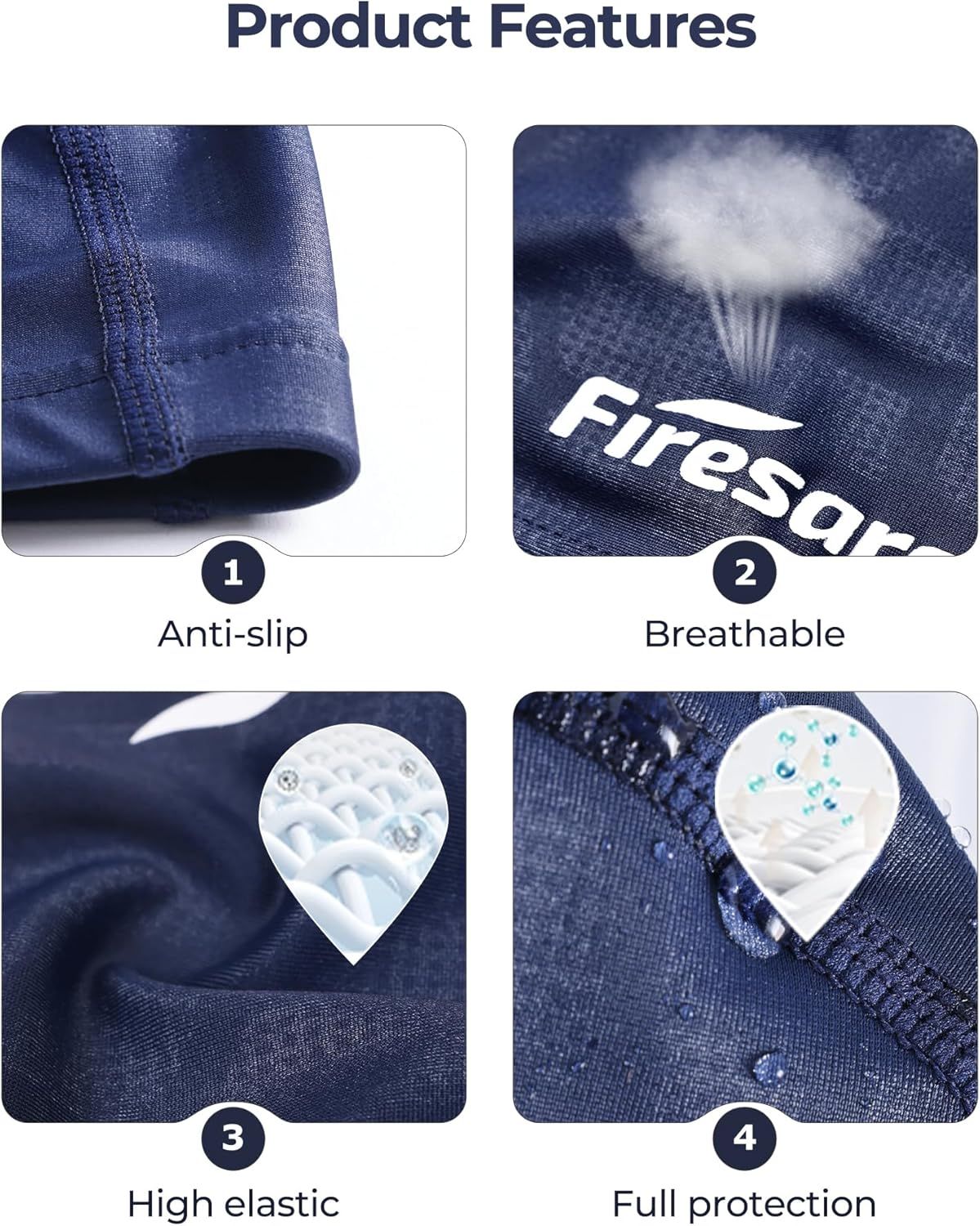 Showcases four distinct product benefits in a segmented grid layout to communicate the comprehensive performance features of the product.
