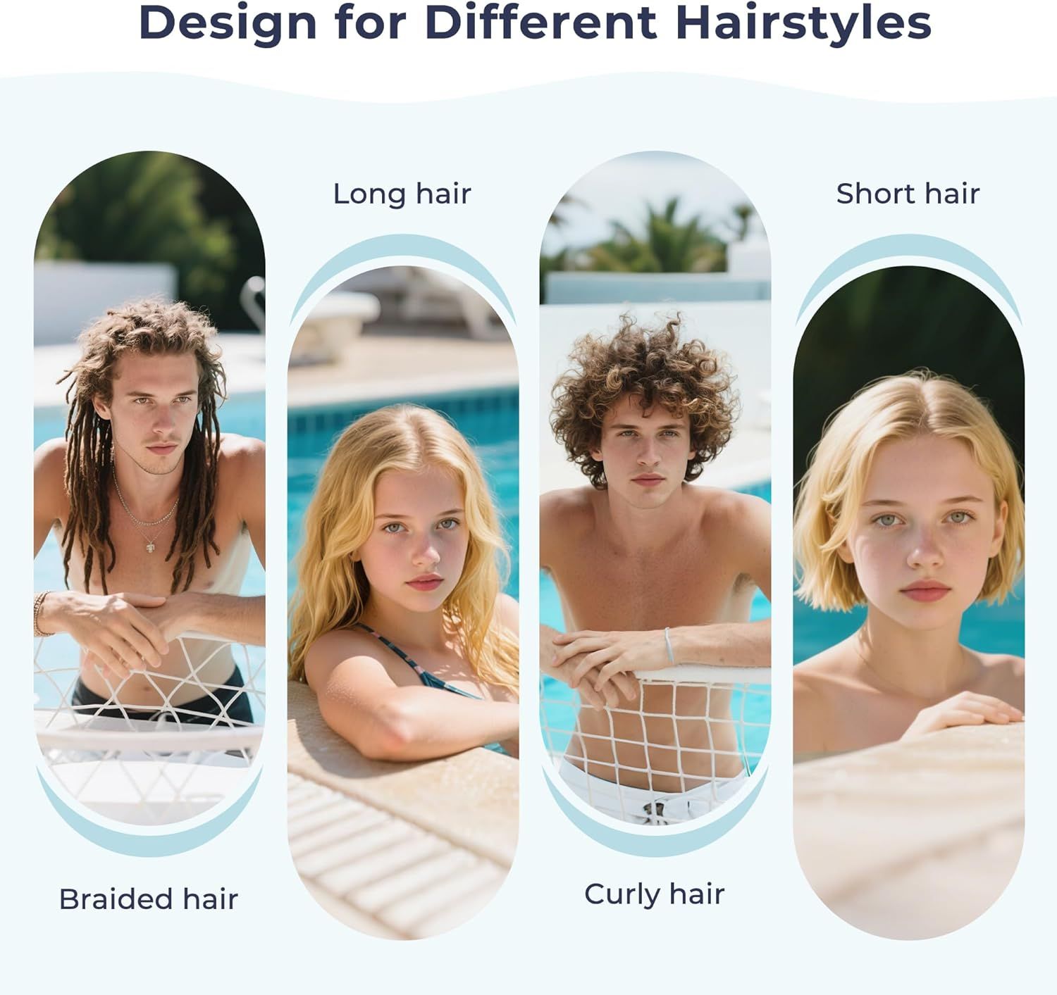Demonstrates that the product works effectively across different hair types and styles, including braided, long, curly, and short hair, reassuring shoppers of its versatility.