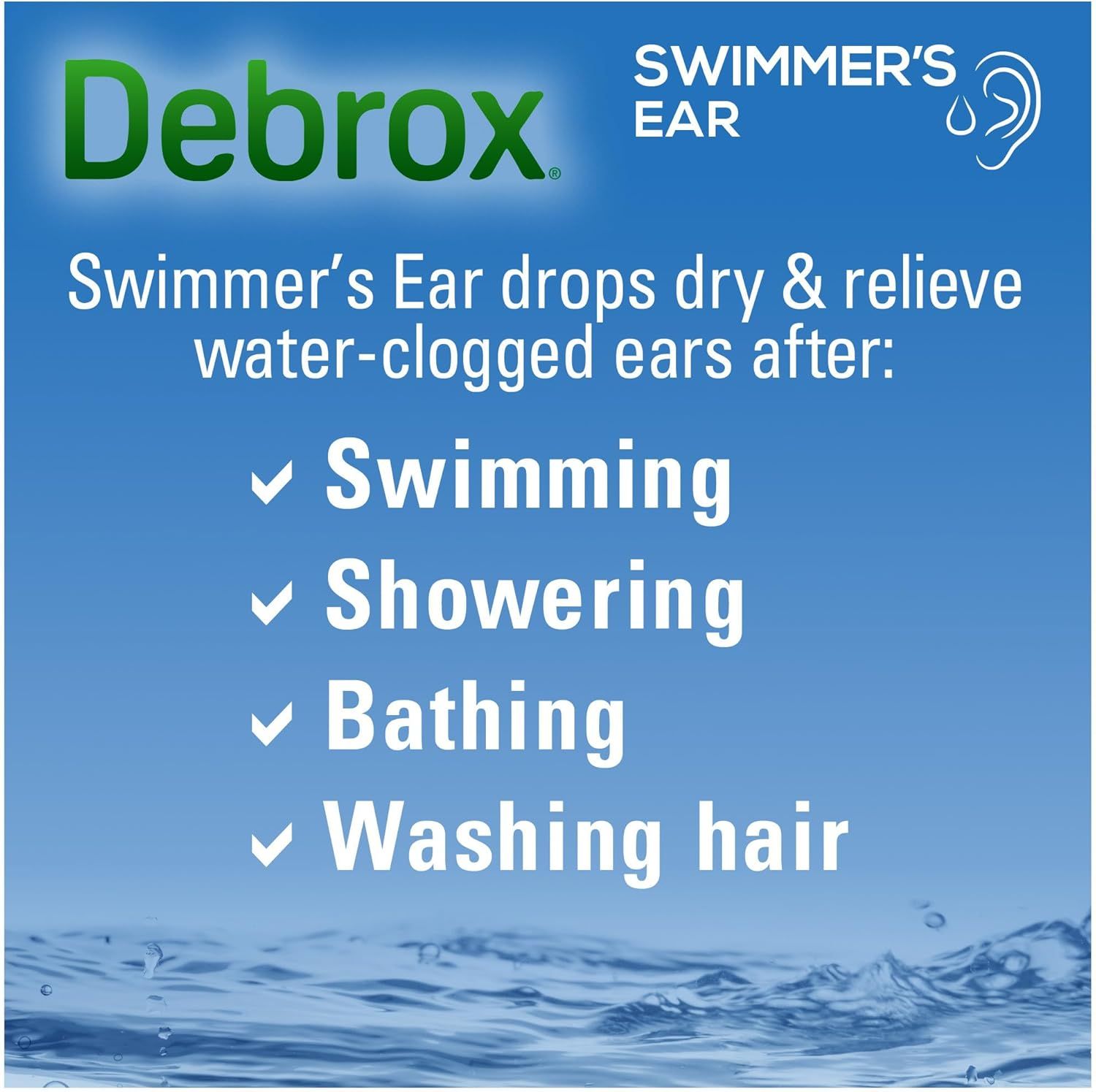Demonstrates the multiple scenarios where the product can be used to relieve water-clogged ears, reassuring shoppers of its versatility across different water-related activities.