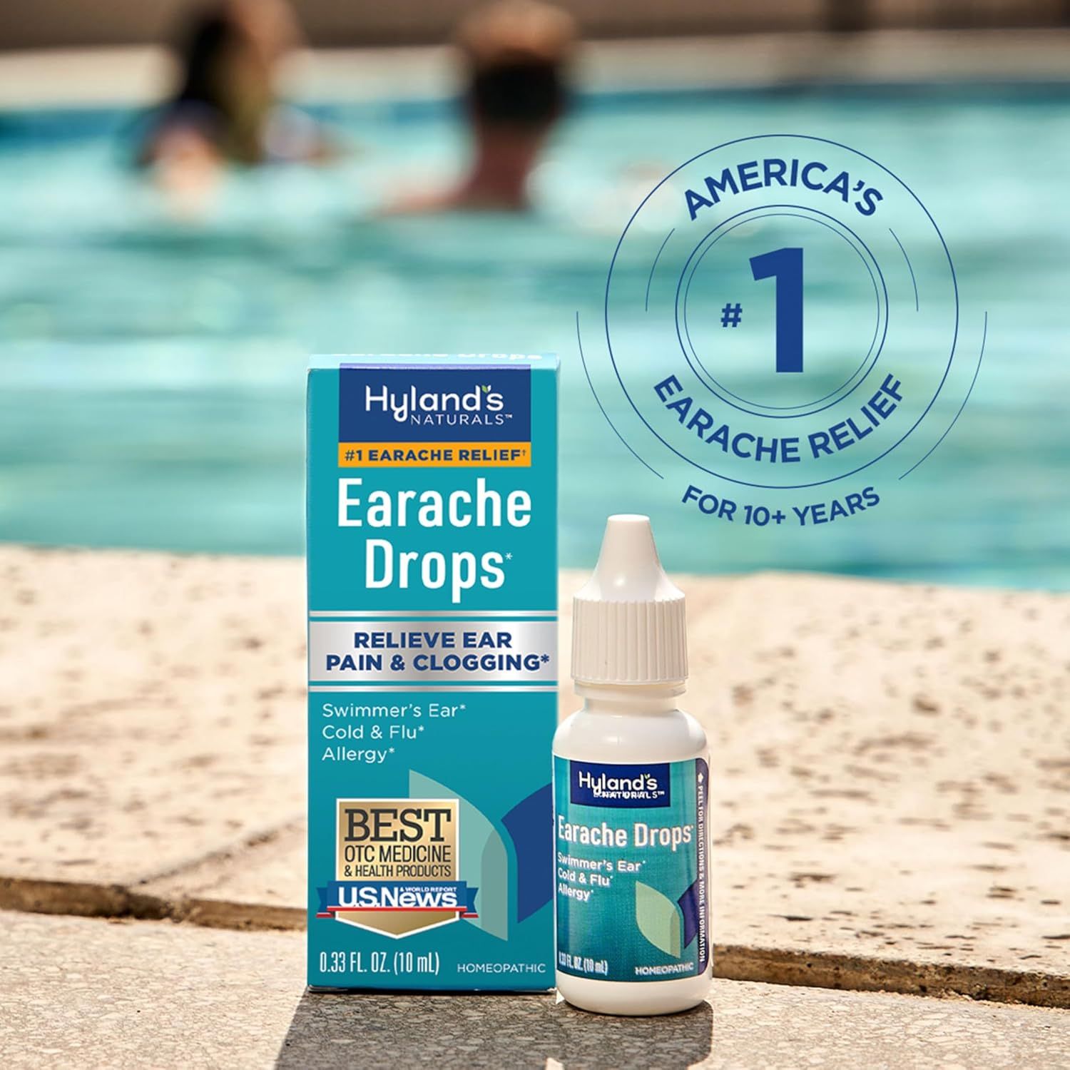Communicates brand authority and market leadership by showcasing the U.S. News 'Best OTC Medicine' award and the '#1 Earache Relief for 10+ Years' claim to build shopper trust and credibility.…