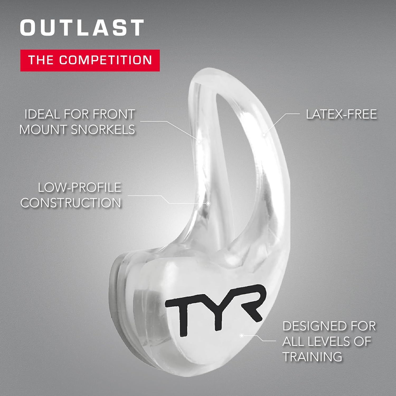 Positions the product as superior to competing snorkels by highlighting multiple advantages including durability, latex-free material, low-profile design, and versatility for front mount use.