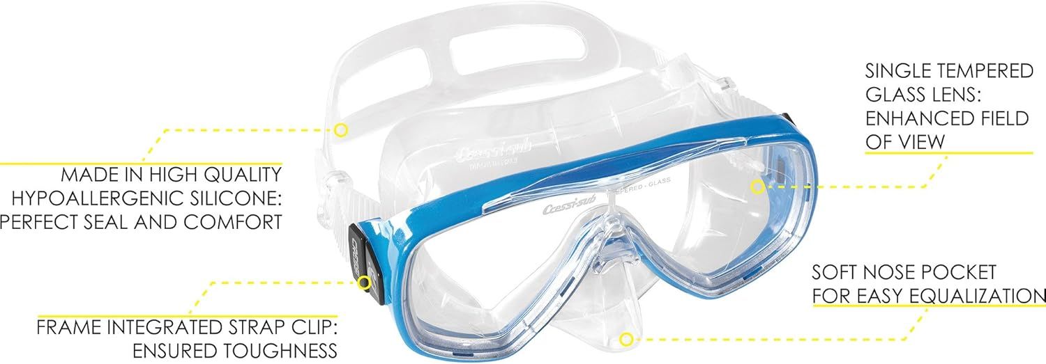 Breaks down the physical components and materials of the diving mask to help shoppers understand the product's construction and quality features. Highlights multiple distinct benefits across…