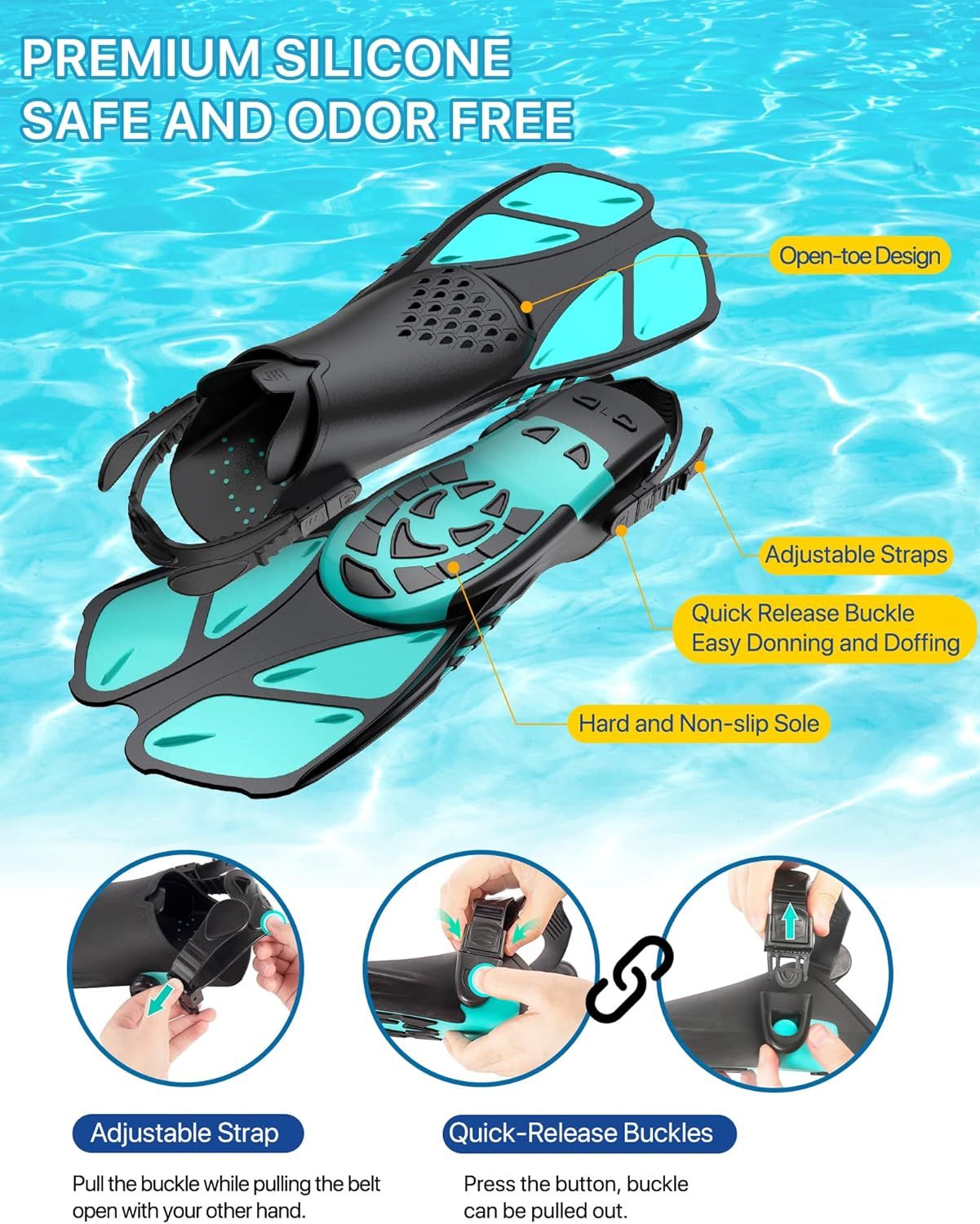 Breaks down the physical components and structural features of the swim fins to help shoppers understand what the product is made of and how it is constructed. Demonstrates how to adjust the straps…